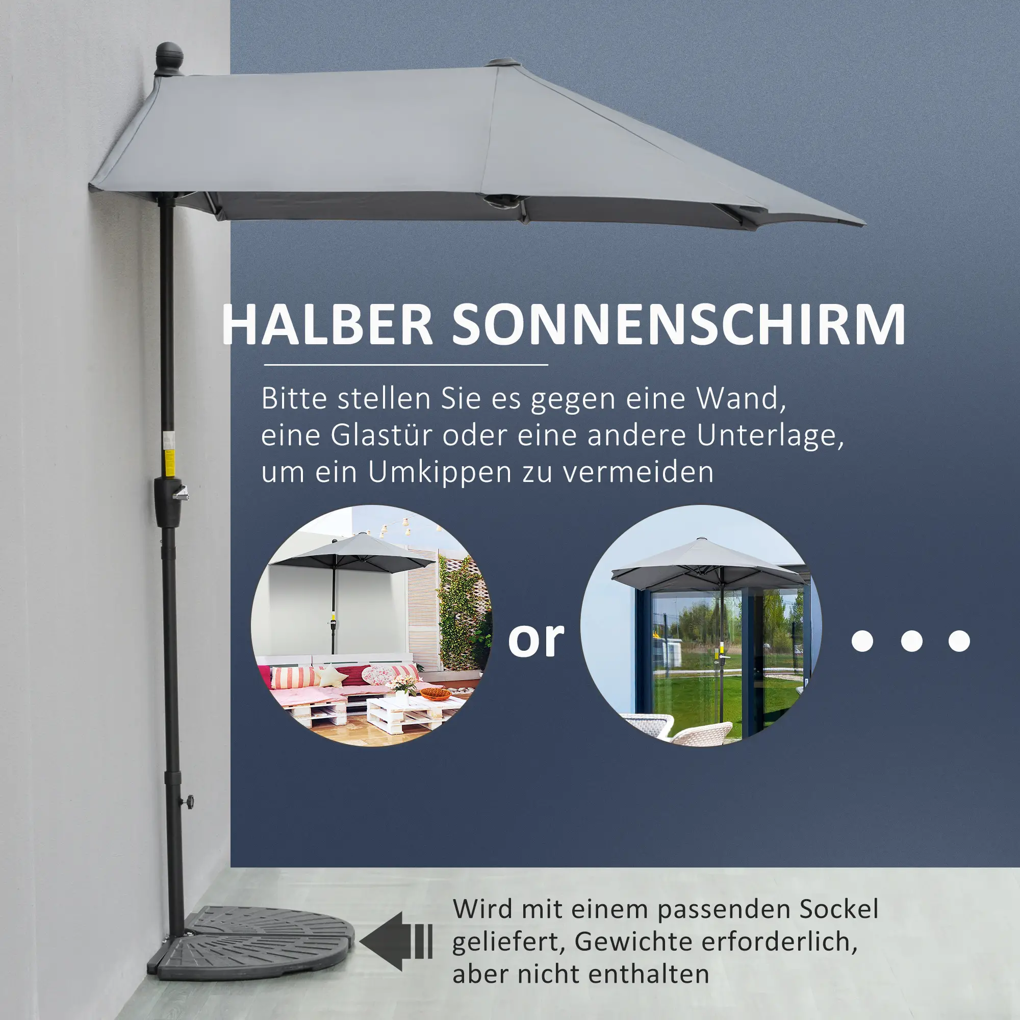 Outsunny Halfronde Parasol met Handslinger Ventilatie