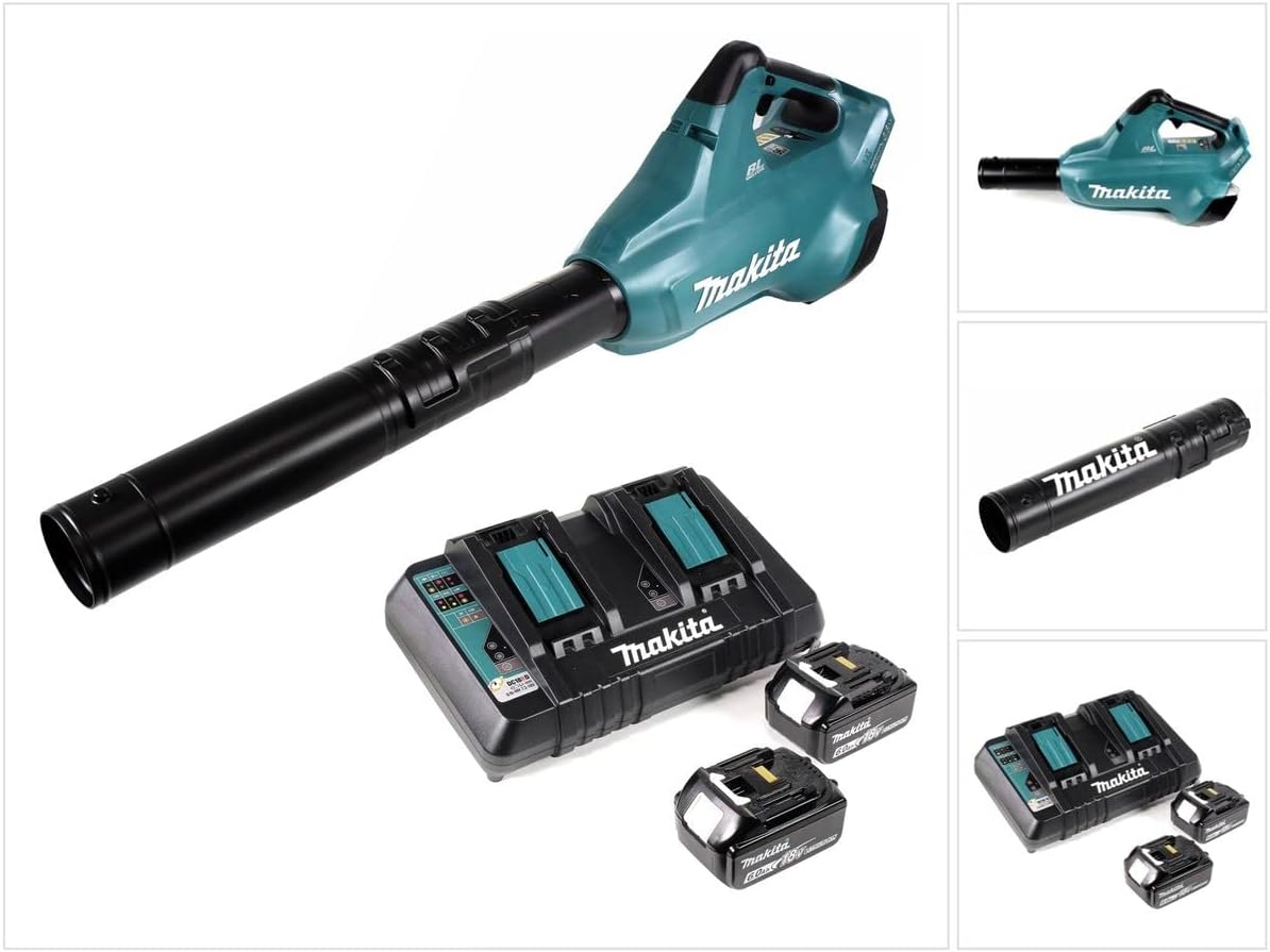 DUB 362 2x18 Volt Akku Laubbläser Akku-Gebläse + 2x 6 Ah Akku + DC 18 RD Doppel Ladegerät