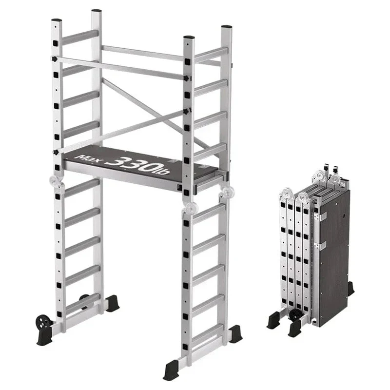 Foldable Scaffolding Ladder. Multipurpose Rolling Work Platform. Scaffold Tower. Ladder Stool Bench. Adjustable Platform. 330 Lbs Duty Rate