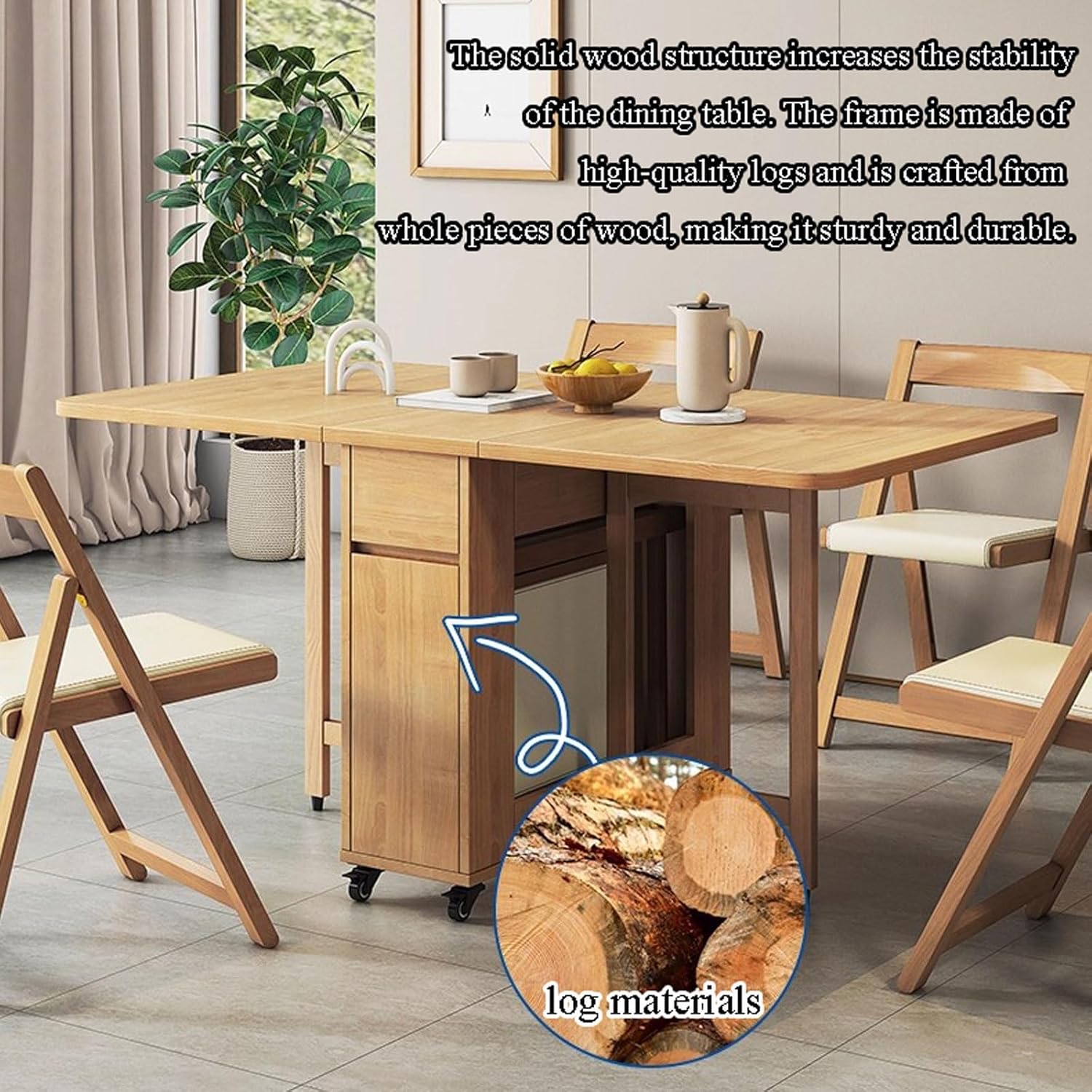 Zusammenklappbares Esstisch-Set, ausziehbarer Esstisch aus Holz mit Stauraum und Rollen, platzsparend, multifunktional, faltbar, Küchentische für kompakte Wohnung, Zuhause, Esszimmer