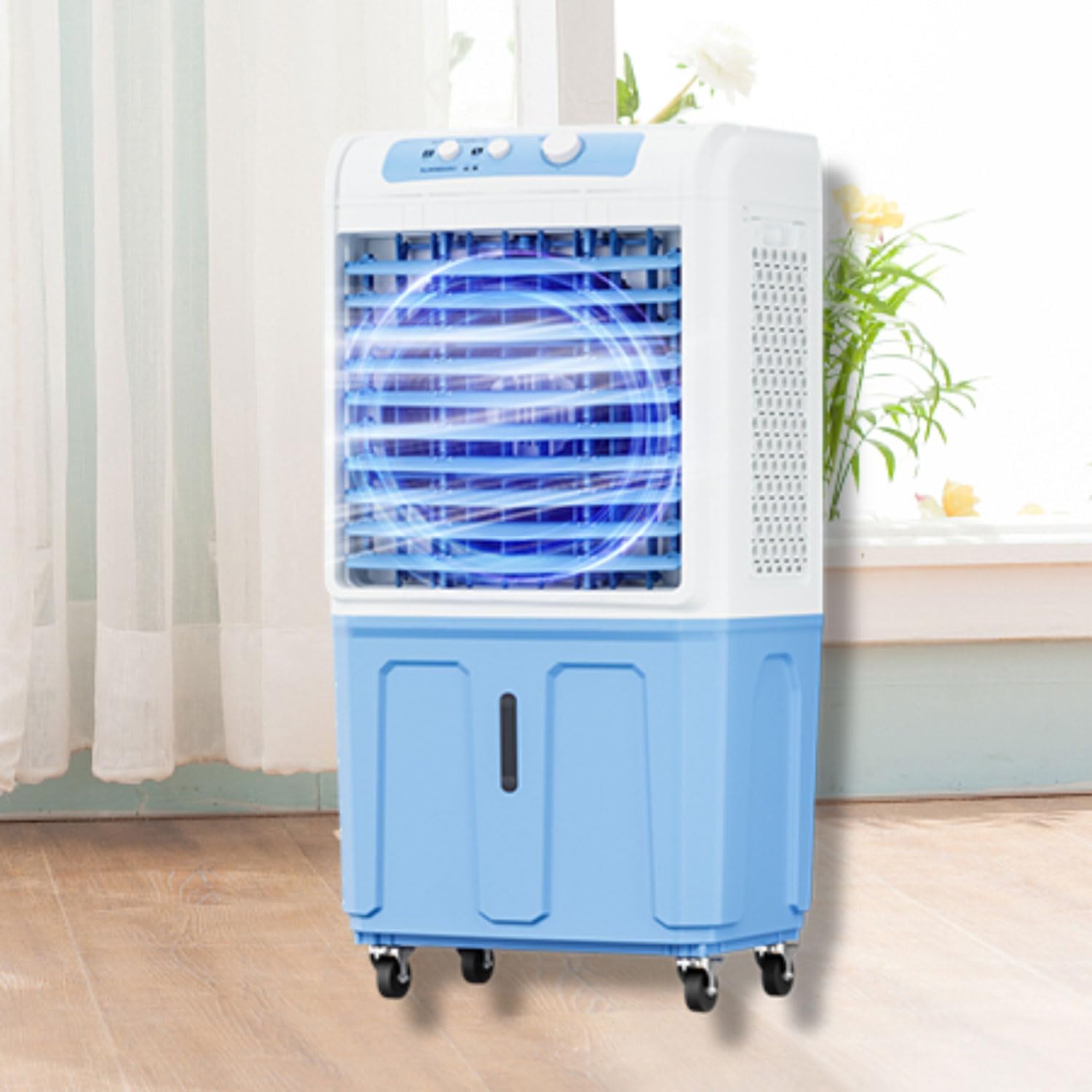 Tragbarer Verdunstungskühler mit großem Wassertank, Kühlakku, 120°-Oszillation & 3 Geschwindigkeitsstufen – kein Abluftschlauch nötig – für Garage, Terrasse & gewerbliche Nutzung