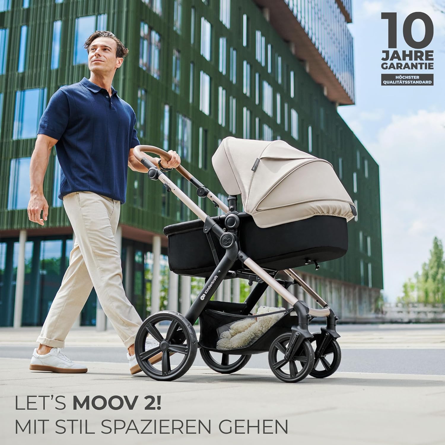Kinderkraft MOOV2 AIR Kinderwagen 3 in 1 Kinderwagenset bis 26 kg mit Kindersitz I-SIZE 40-75 cm, Buggy Funktion, Liegeposition verstellbar, Große ausziehbare Verdeck, Aufblasbare Räder, Schwarz