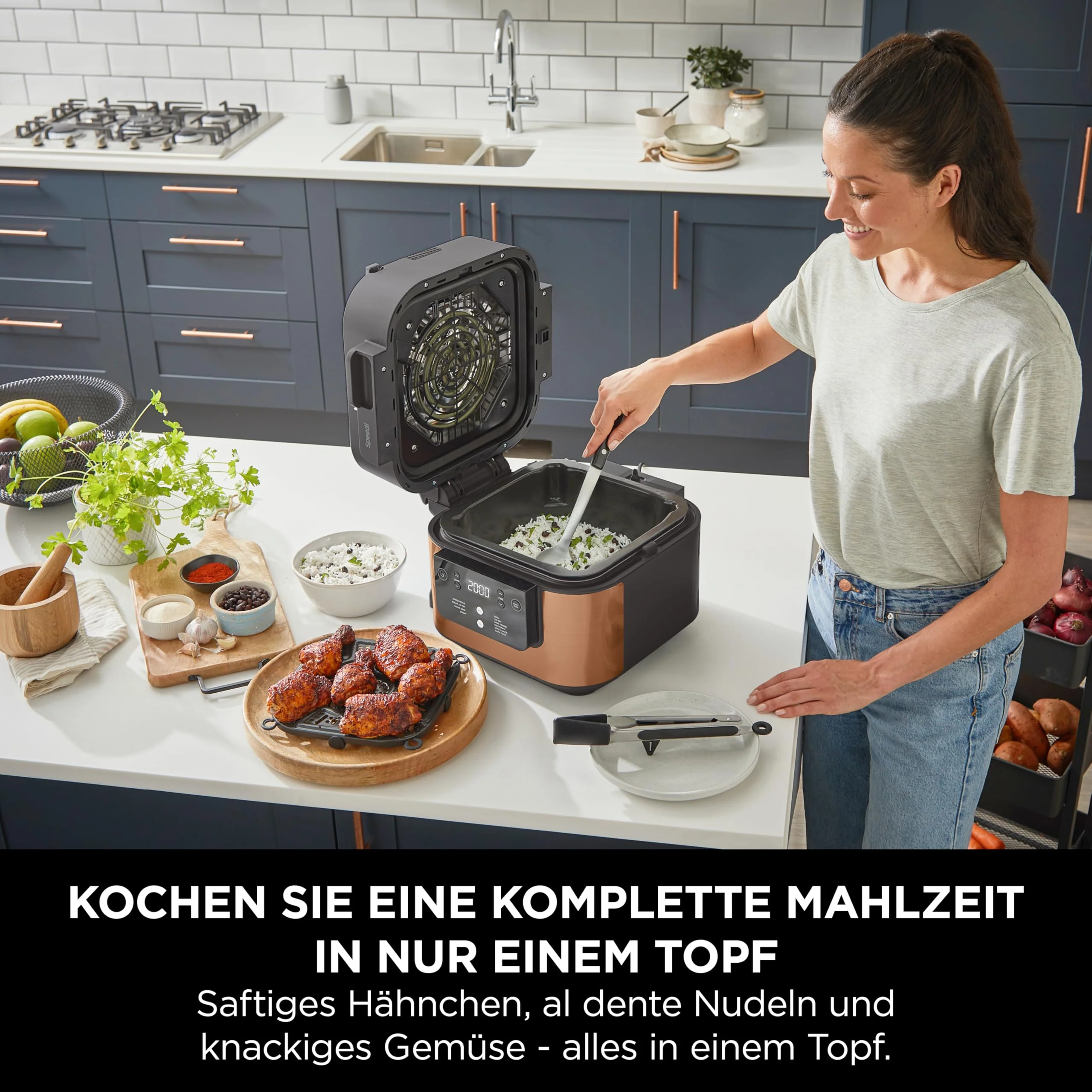 2025 Ninja Speedi Multikoker, 5,7L, 10-in-1 Multikoker, Airfryer, Slow Cooker, Grillen, Bakken, Zwart & Koper ON400EUCP