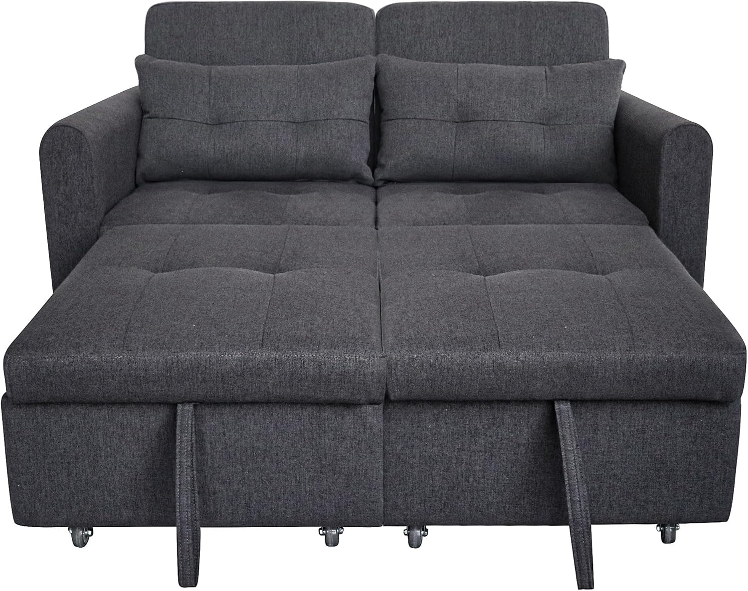 Modernes Doppel-Klappschlafsofa, 2-Sitzer Ausziehsofa mit Schlaffunktion, mit verstellbare Rückenlehne&Armlehnentaschen und Kissen, USB-Ladeanschluss, für Wohnzimmer Schlafzimmer Büro (Grau C)