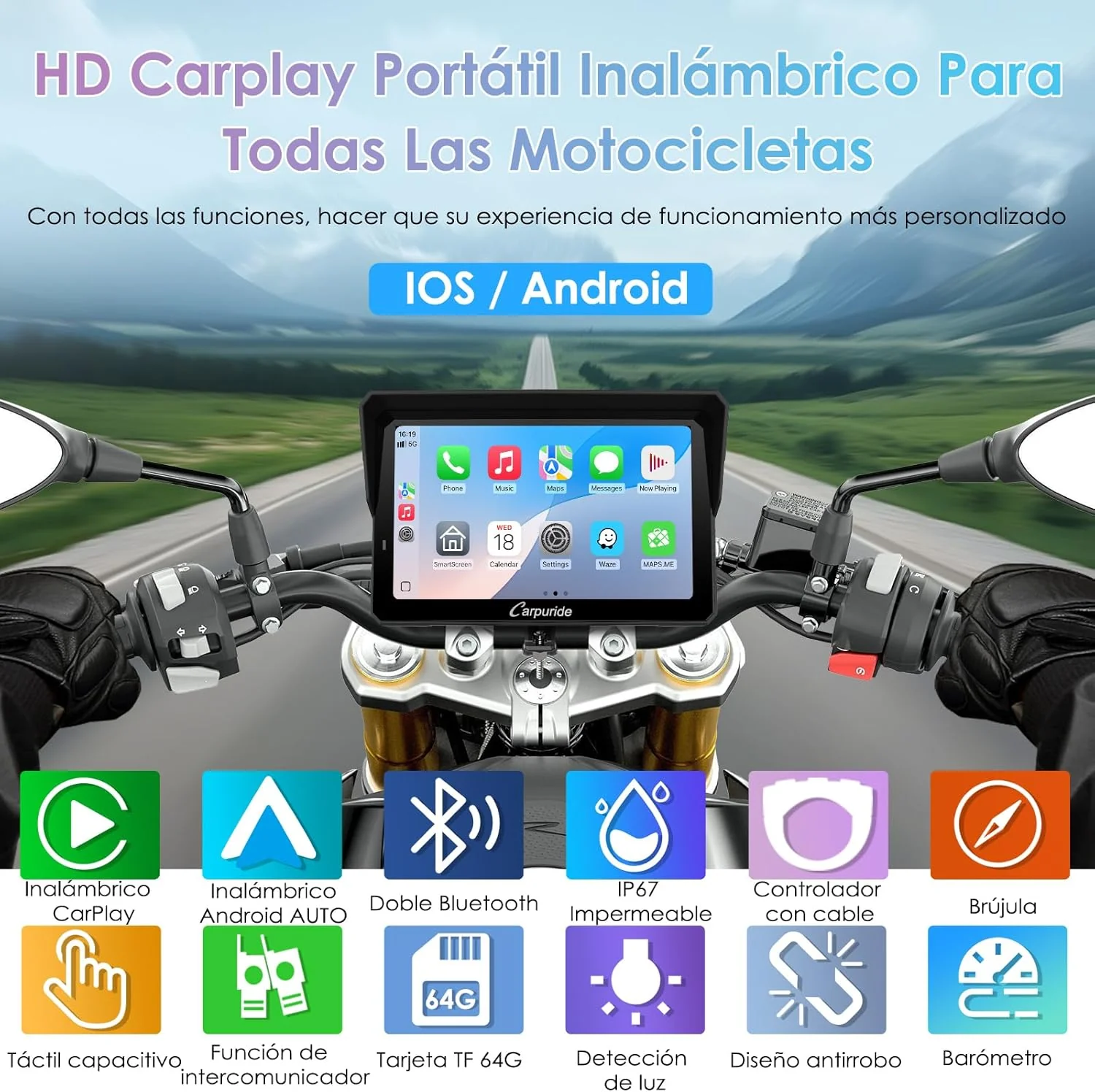 CARPURIDE W702S Pro Motocicleta CarPlay Pantalla con BM05 Soporte para Conectar y Usar, Inalámbrico CarPlay y Android Auto, 7