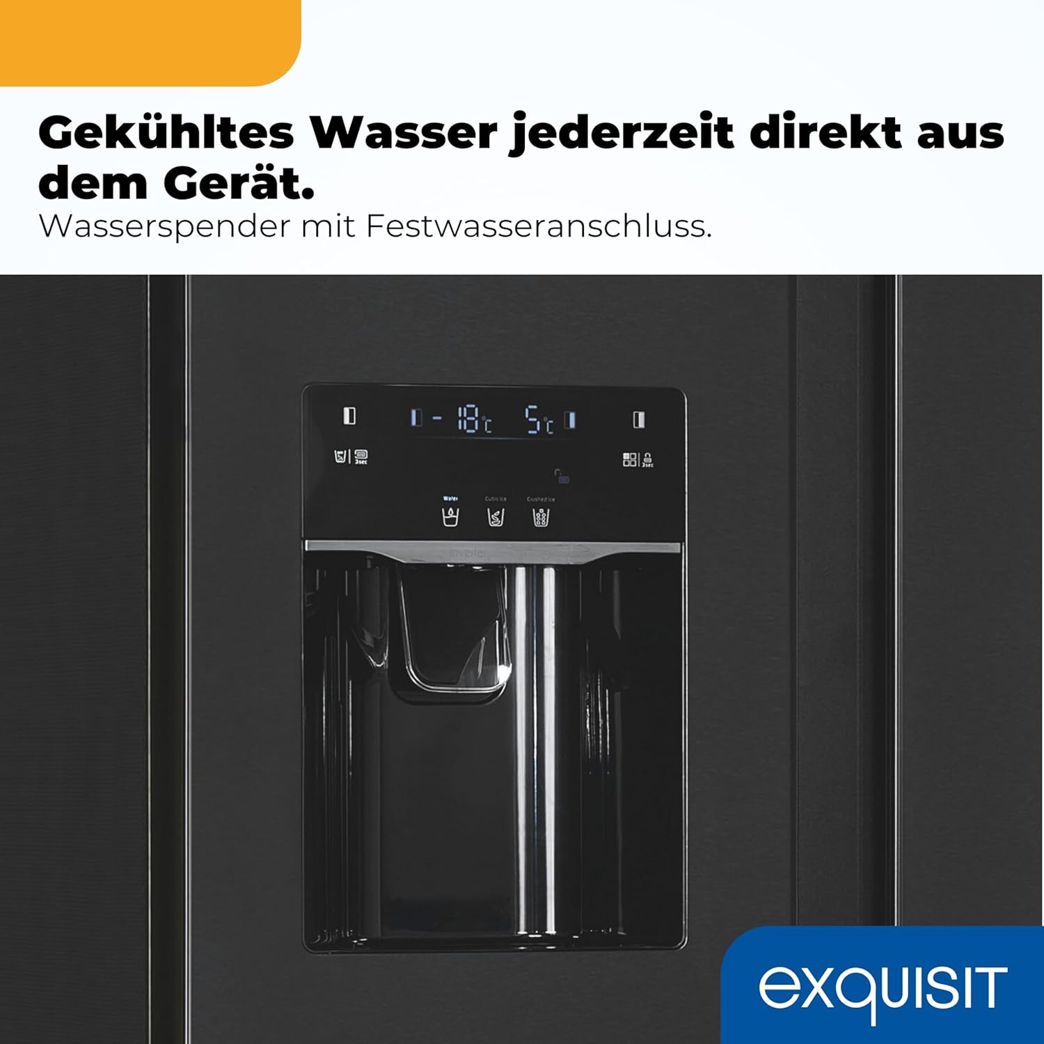 Exquisit Side by Side Kühl-Gefrierkombination | 513 l Nutzinhalt, Energieeffizienzklasse E, 39 dB, No Frost, Schnellgefrieren, Wasserspender, Ice-Maker, LED-Beleuchtung | SBS5520-CF-040E inoxlook-az