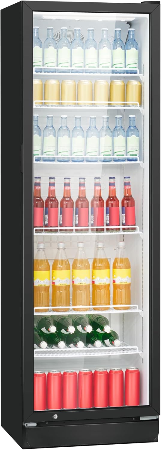 Bomann® Kühlschrank mit Glastür | Getränkekühlschrank abschließbar | 6 höhenverstellbare Ablagen | 30kg je Ablage | 347 Liter | Kühlschrank groß | Flaschenkühlschrank m. LED-Licht | KSG 7351 schwarz
