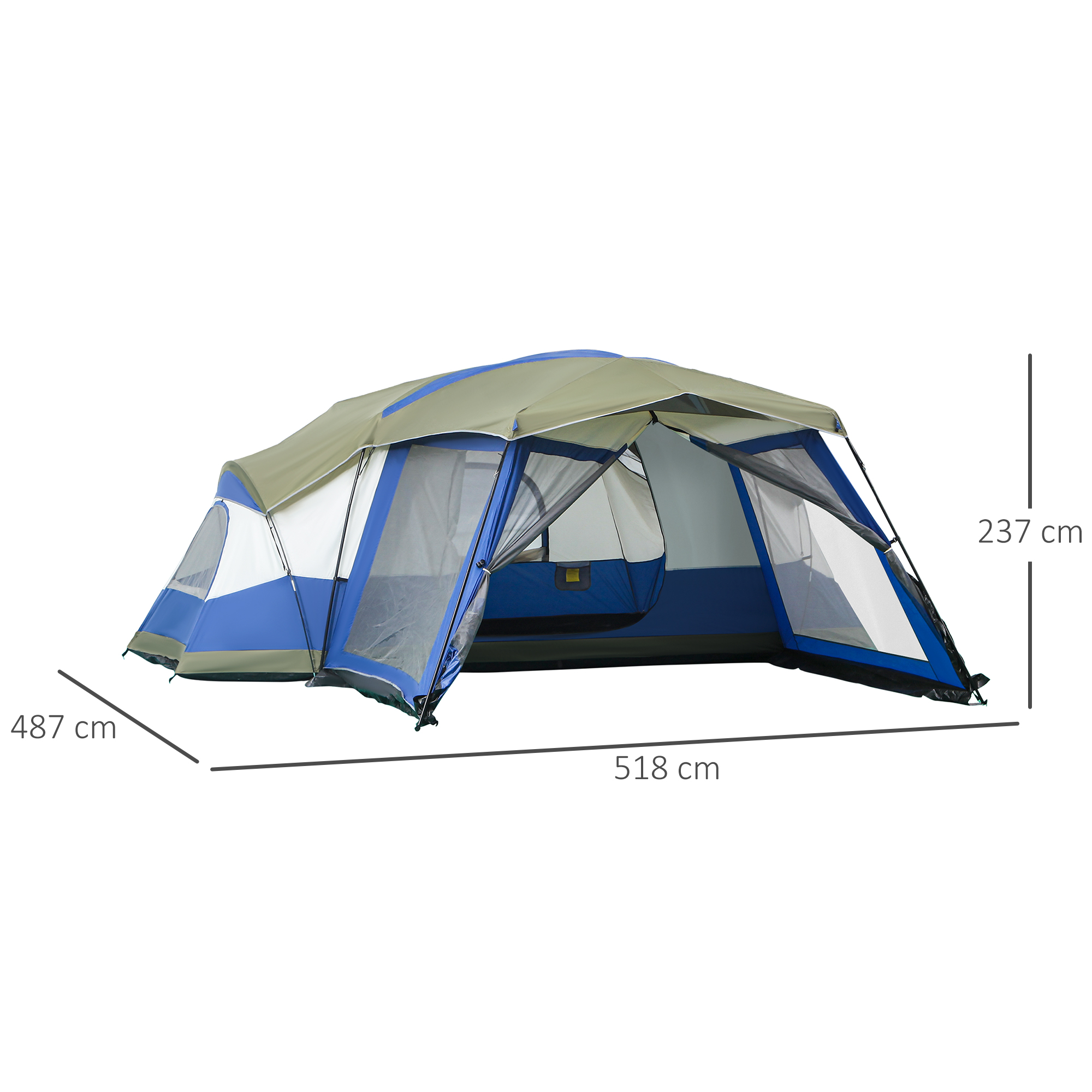 Camping Tent 6-8 Persoons Familietent met Vestibule Glasvezel Blauw