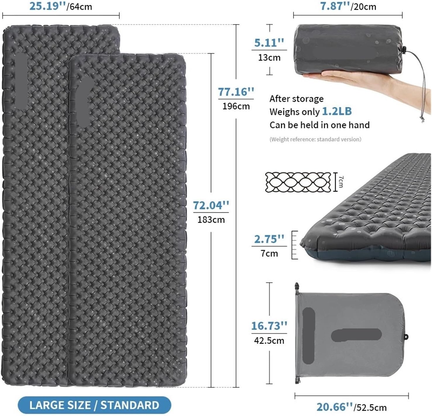 Matratze 3,5 R Value Mat Camping Isomatte Outdoor Ultraleichtes aufblasbares Kissen Reisen