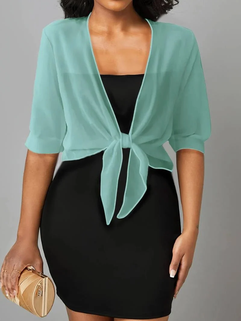 Transparente Damen-Bluse mit Bindeknoten und 3/4-?rmeln