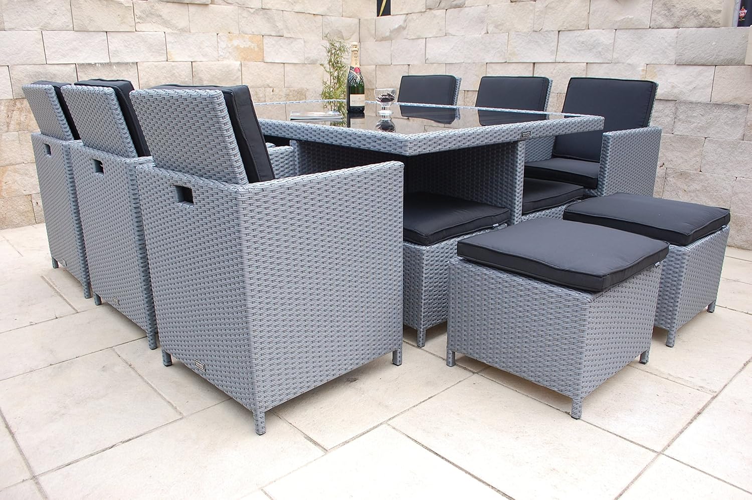 Ragnarök-Möbeldesign Heimdall Premium PolyRattan - Deutscher Hersteller - 8 Jahre GARANTIE - Aluminium Gartenmöbel Essgruppe Tisch Stuhl Hocker Platinum Grau Rostfrei Sitzgruppe