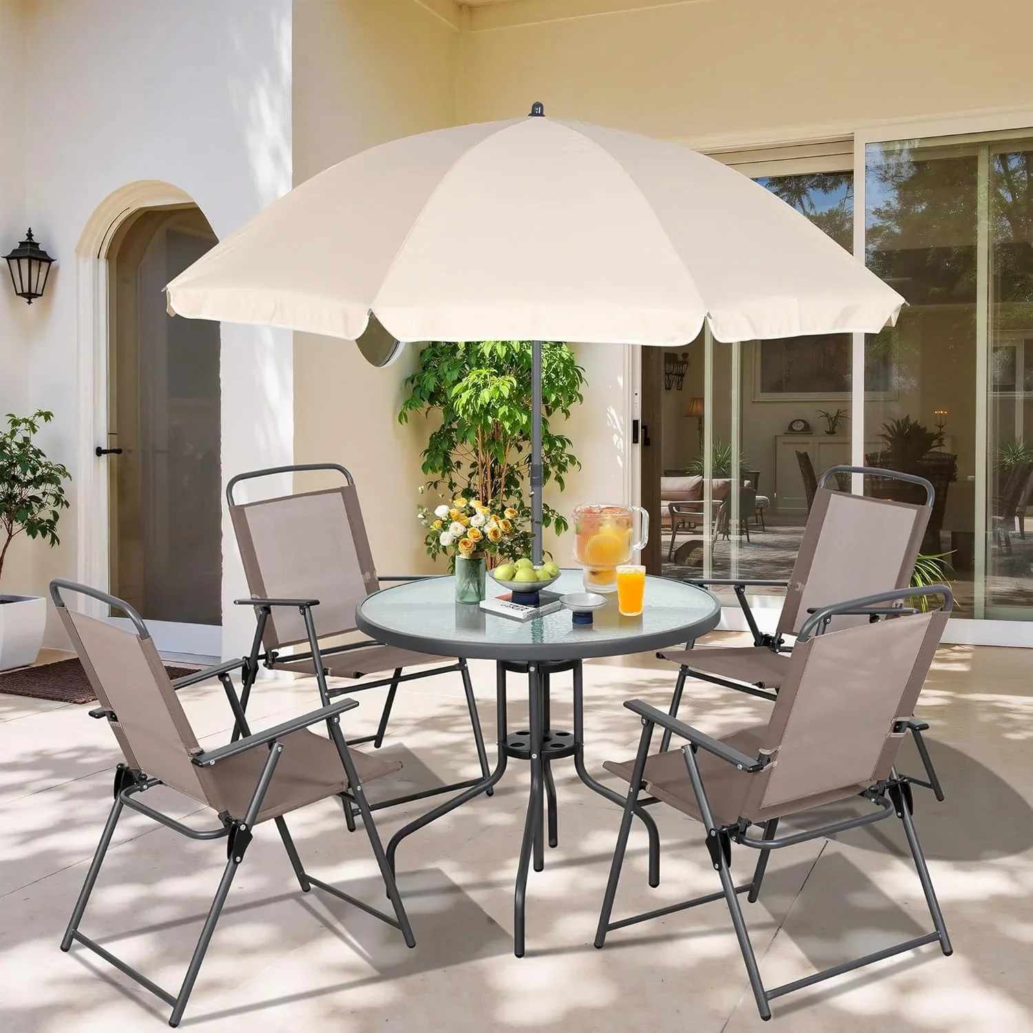 Vongrasig 6 Piece Folding Patio Dining Set Small Metal Outdoor Garden Patio Table and Chair Set