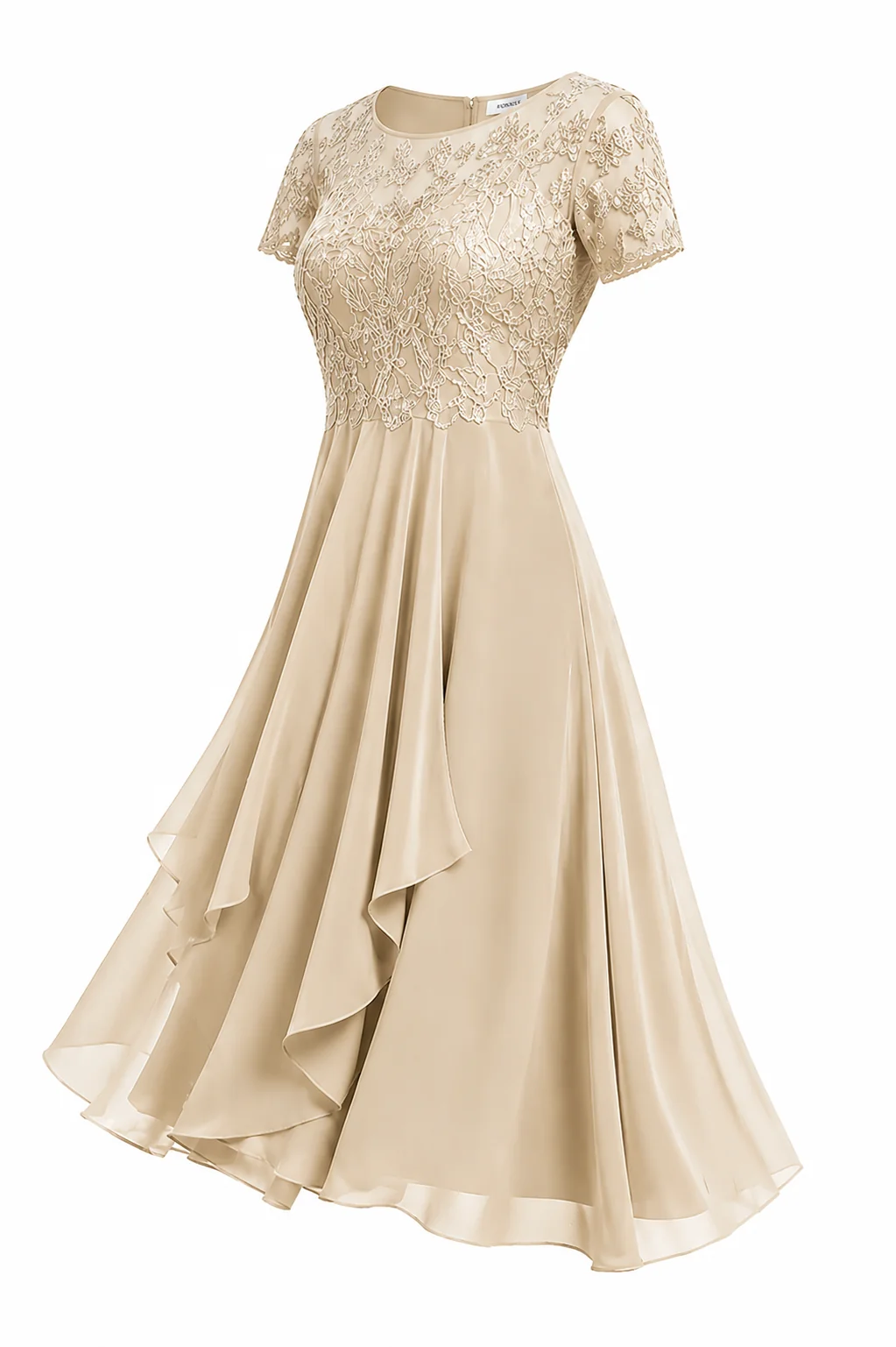 Elegantes Midi-Hochzeitsgastkleid mit Stickerei