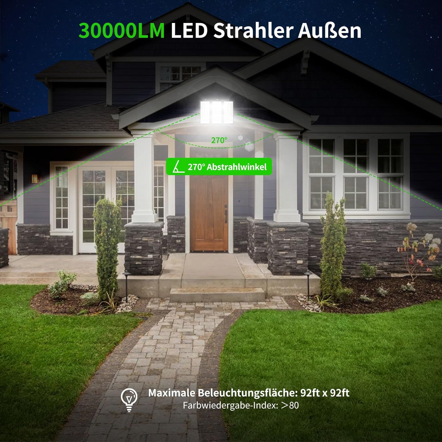 LED Strahler Außen 300W 30000LM Fluter Flutlichter, 10er 6500K Kaltweiß Scheinwerfer, IP65 Wasserdicht Außenstrahler, Sicherheitsbeleuchtung für Garten Garage Hof Sportplatz Veranda Werkstatt