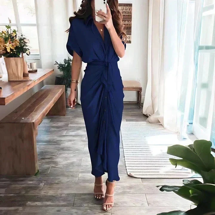 Midi-Kleid mit V-Ausschnitt und Kragen f��r Hochzeitsg?ste