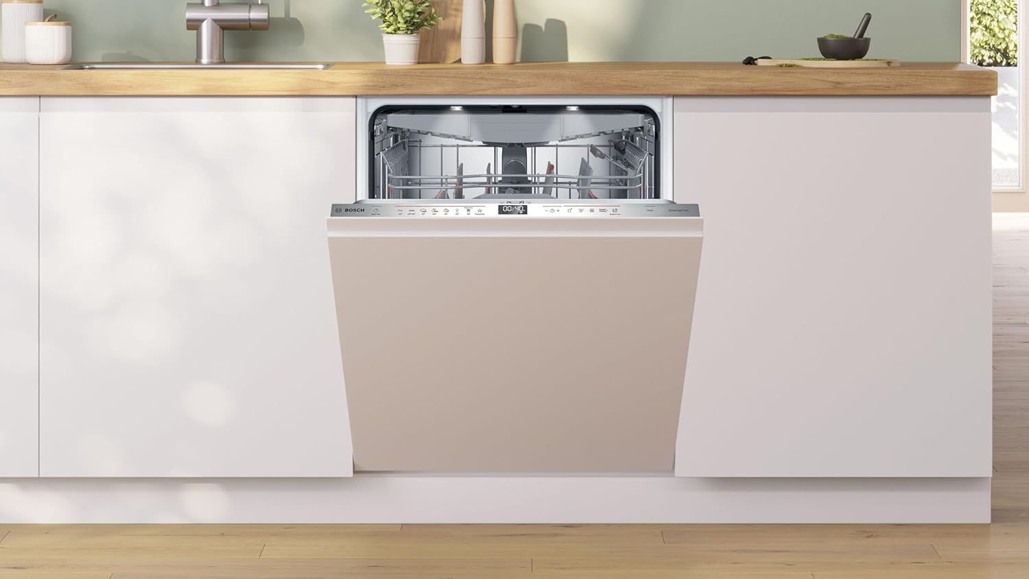 Bosch SMV6ECX10E Serie 6 Einbau-Geschirrspüler komplett versenkbar, Home Connect, Extra Clean Zone: Intensive Reinigung bei hartnäckigen Verschmutzungen, Remote-Diagnose, EmotionLight, 60 cm