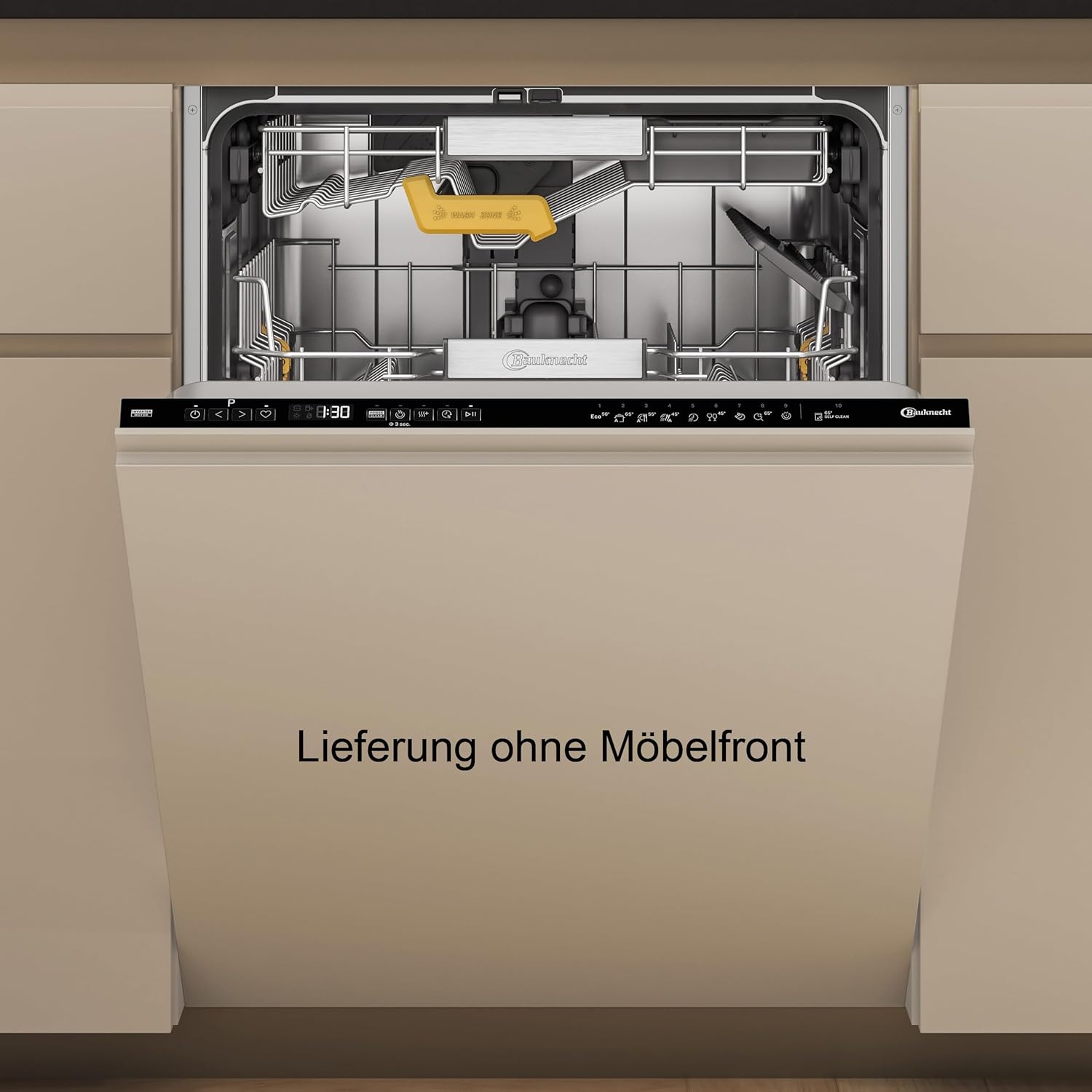 Bauknecht BCIO 3T341 PLET Vollintegrierbarer Geschirrspüler 60 cm /Edelstahl/14 Maßgedecke/10 Standardprogramme und 1 Sensorprogramm/PowerClean/ActiveDry/Besteckschublade/Vollwasserschutz