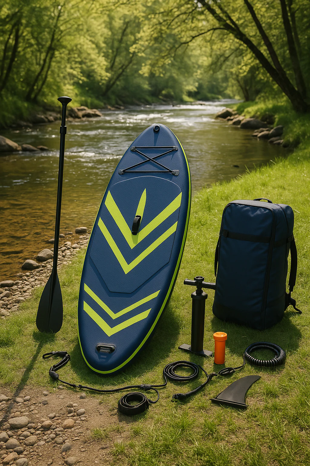 Oppusteligt paddleboard marinebl grn PVC egnet til flod 310x80x15cm WzOBCpW535Rm