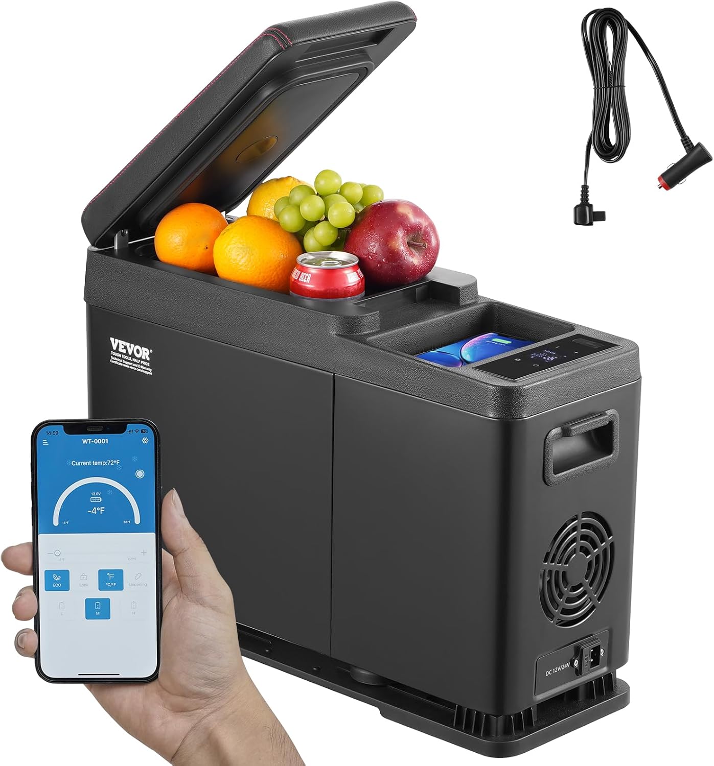 VEVOR Réfrigérateur Portable à Compression 8 L, Mini Frigo d'Accoudoir de Voiture 12/24 V CC et 100-240 V CA, Glacière à Zone Unique, -20 °C à 20 °C Réglable, pour Camion Bateau Maison Camping