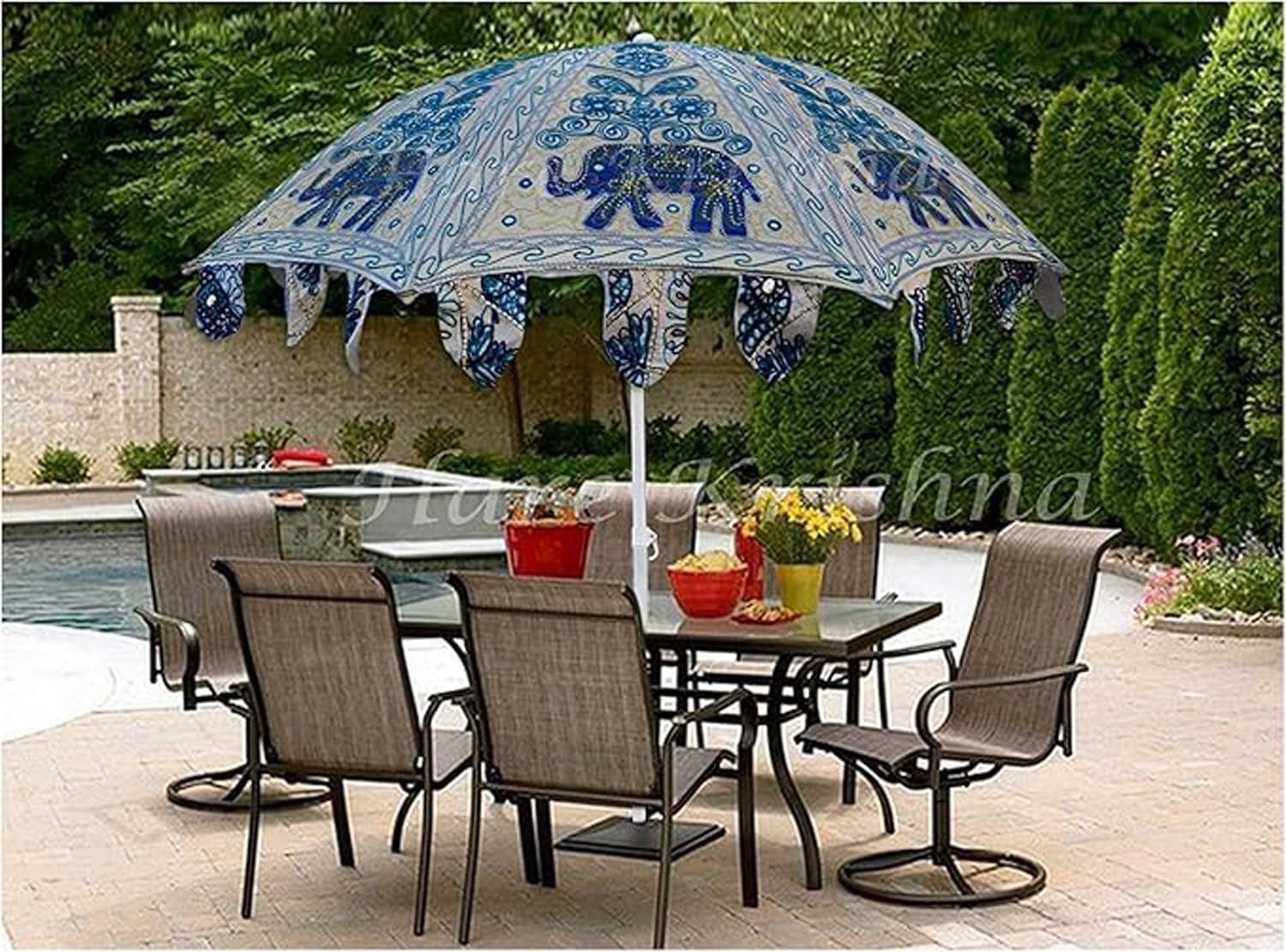 Strandschirme, Gartenschirm, Sonnenschirm für Sonne, dekorativer indischer Baumwollschirm, handgefertigt, bestickt