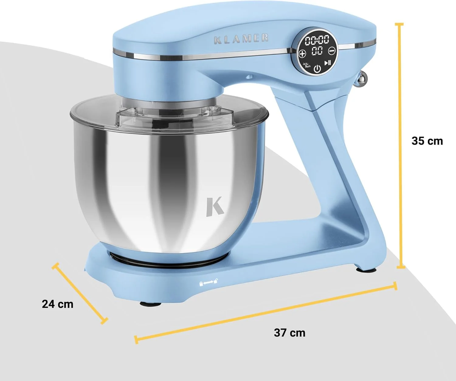 KLAMER Keukenmachine 1800W, Kneedmachine met 6 Liter RVS Kom, 10 Snelheidsstanden met Timer, Klopper, Deeghaak, Garde en Spatdeksel