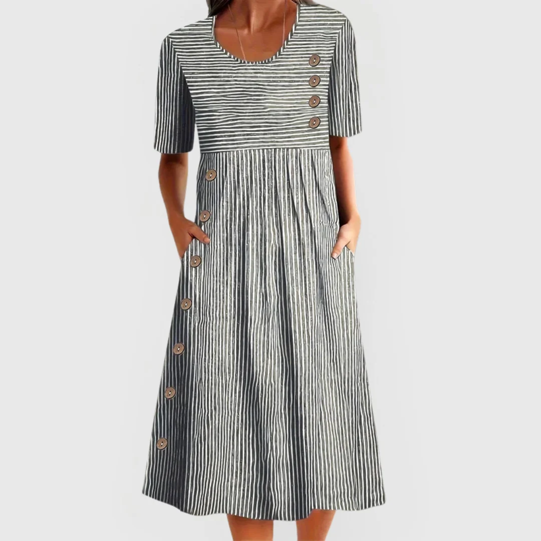 Gestreiftes Midikleid f��r Damen mit lockerer Passform f��r den Alltag
