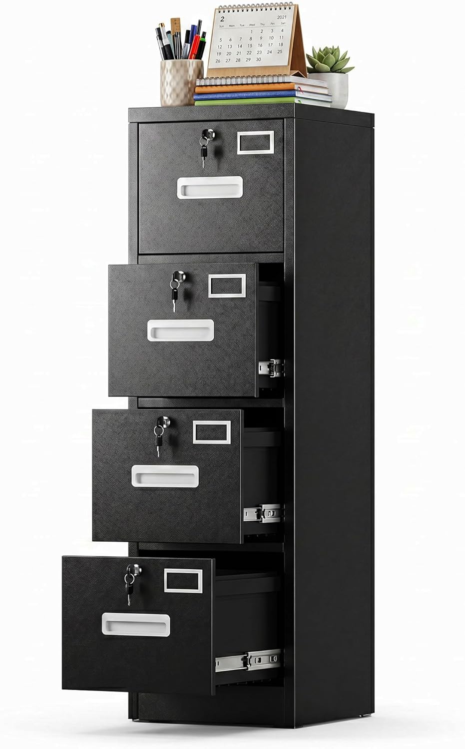 SUXXAN 4 Drawer File Cabinet with Lock and Name Card Slots, Heavy Duty Metal Vertical Filing Cabinet for Home Office for Letter/Legal/A4 Size, 17.72