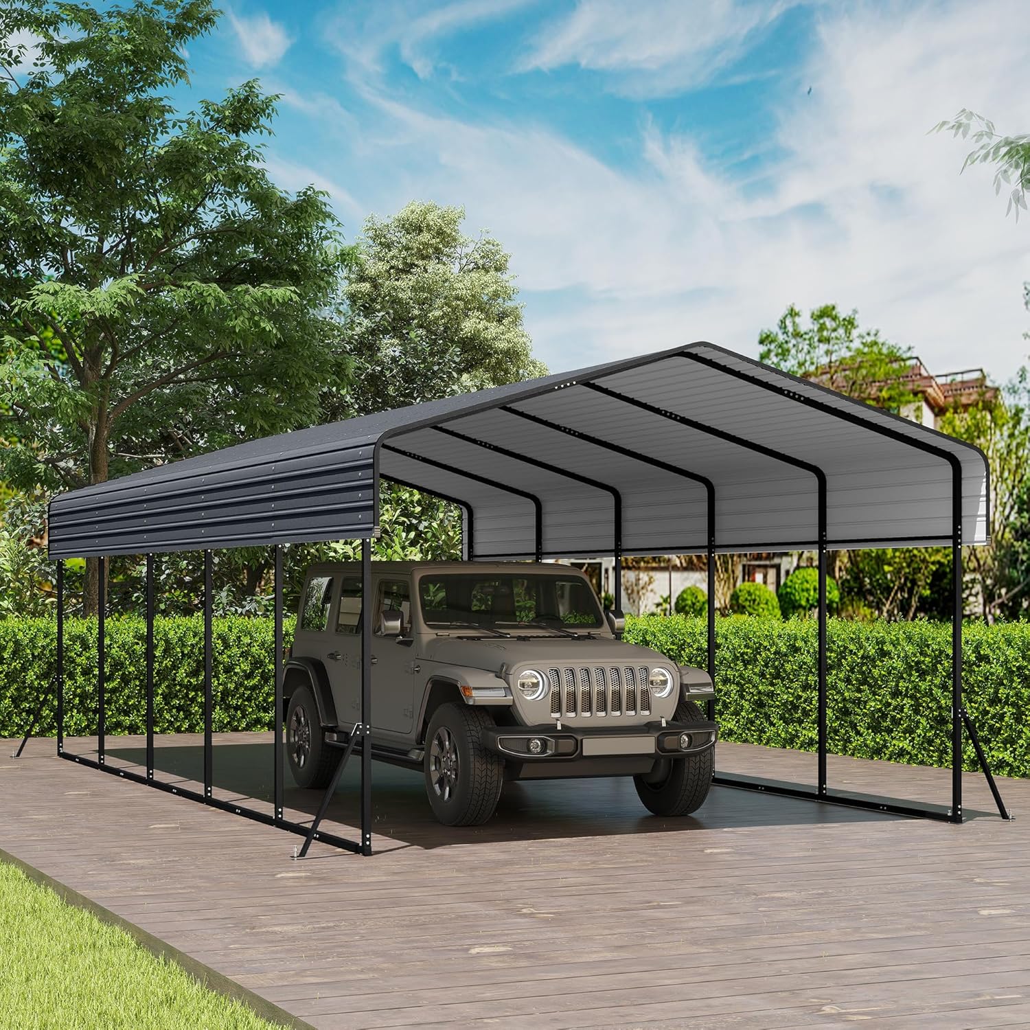 10'x15' Heavy Duty Metal Carport Outdoor Garage Car Shelter Shade with Heavier Frame