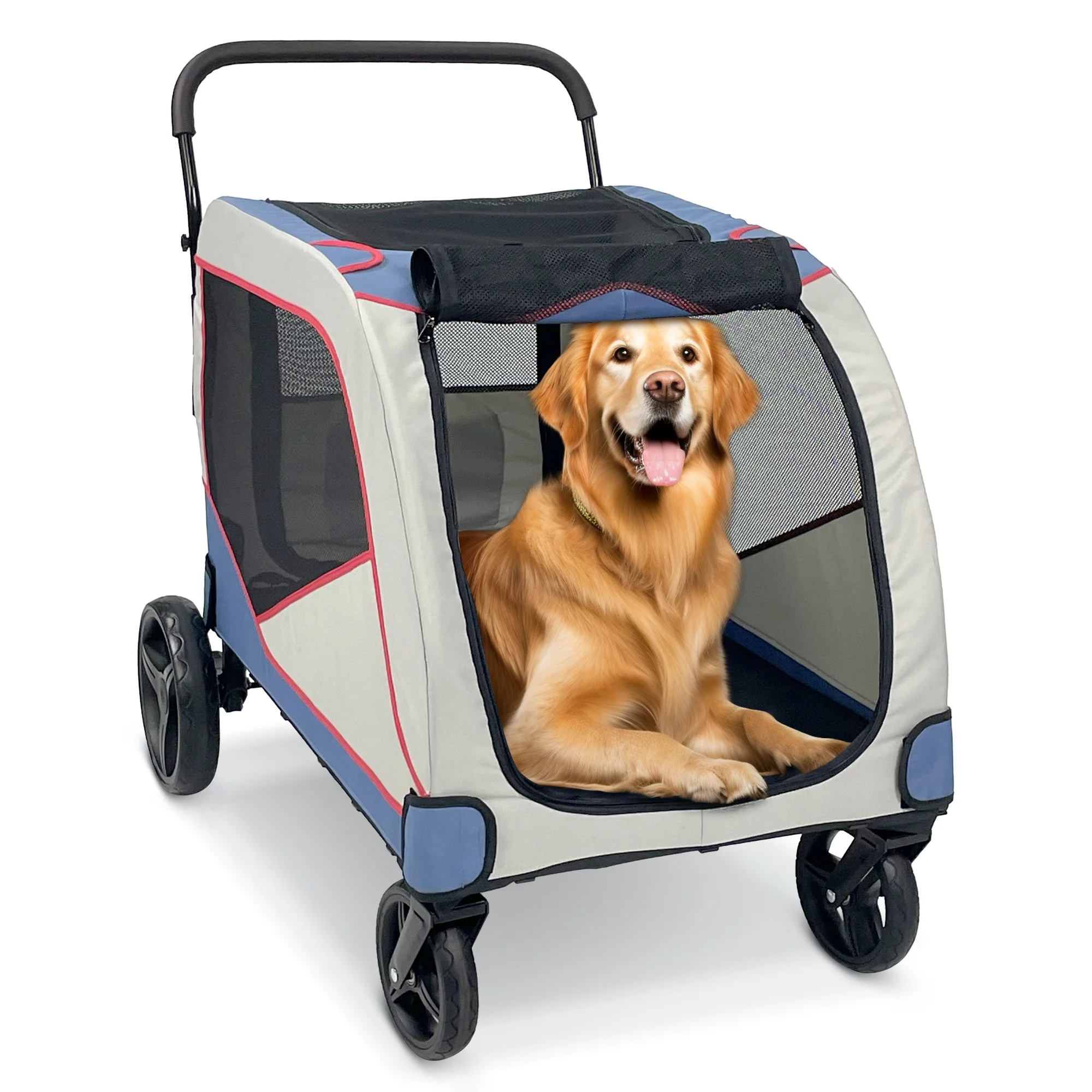 2025 Opvouwbare Hondenwagen voor Grote Huisdieren of 2 Honden/Katten, Jogger Karretje met 4 Wielen