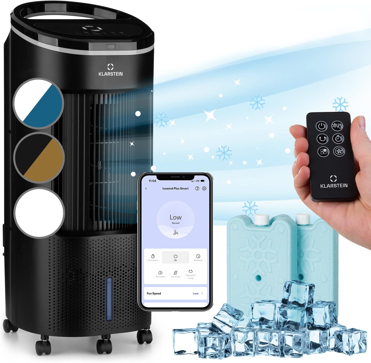 Klarstein Luftkühler mit Wasserkühlung, Leiser 4-in-1 Verdunstungskühler, Luftbefeuchter, Ventilator & Nachtmodus, Mobile Klimageräte Luftkühler 7L, 65W Air Cooler, 330m³/h Kühlender Luftstrom