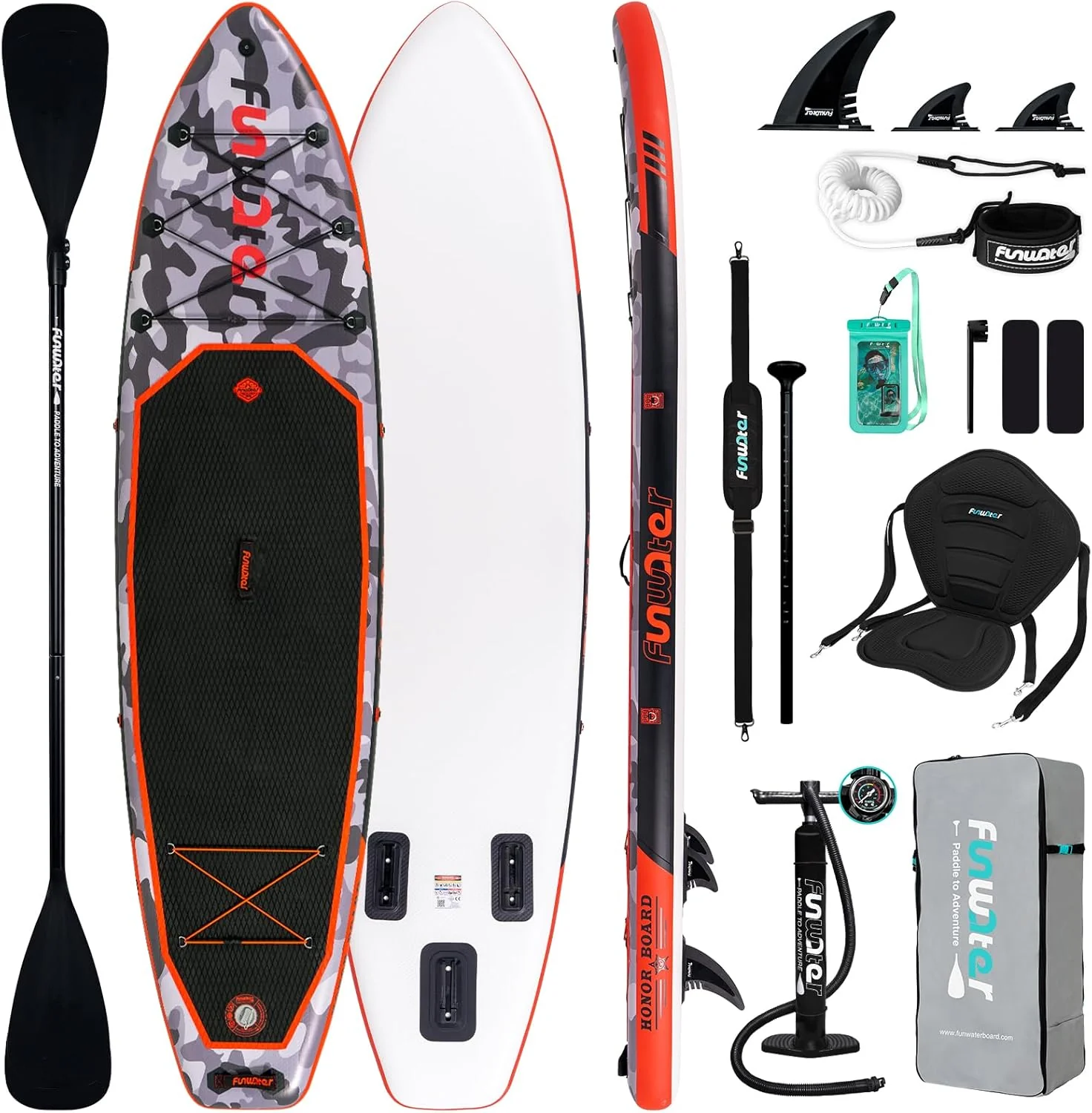 FunWater Inflatable Stand Up Paddle Board with Premium SUP Paddle Accessories, Non-Slip EVA Deck, 11'/10'6' Paddle