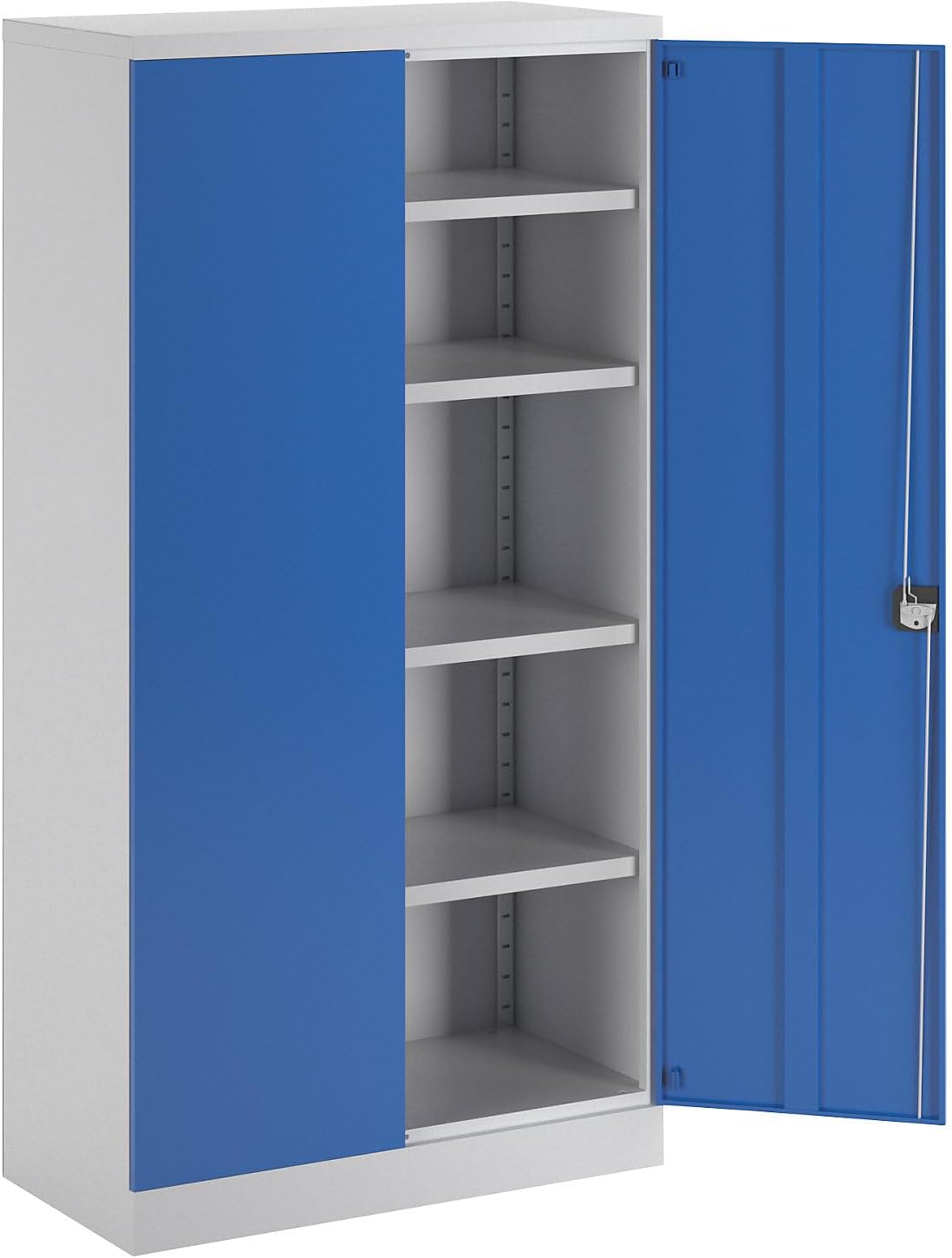 eurokraft | Stahlschrank Nilas | mit 4 Fachböden | HxBxT 1950 x 1000 x 500 mm | lichtgrau/enzianblau