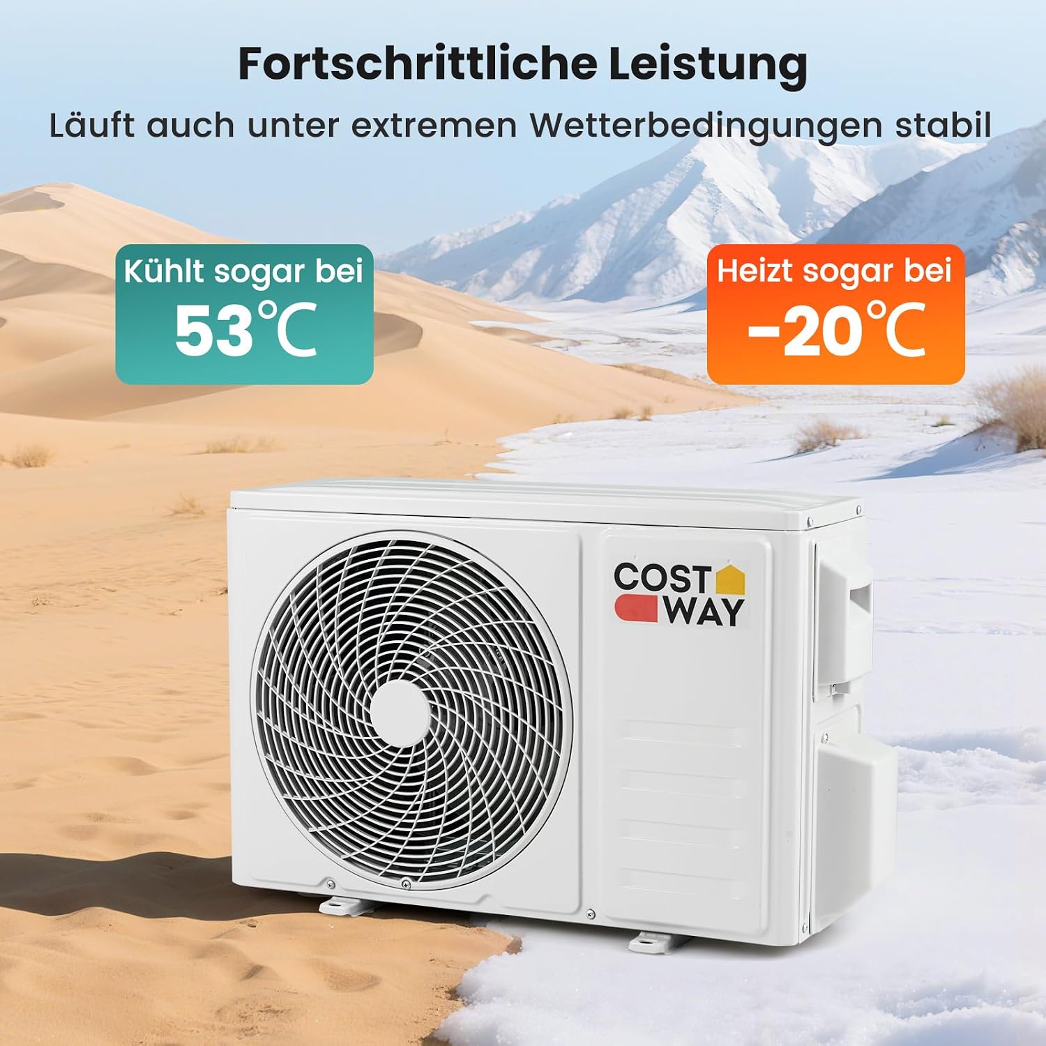 COSTWAY 9000BTU Split Klimaanlage, Klimageräte mit Heizfunktion 2,6kW, Air Conditioner Wandhalterung inkl. Kupferleitung, Kältemittel R32, sehr leise für Räume bis zu 42m³