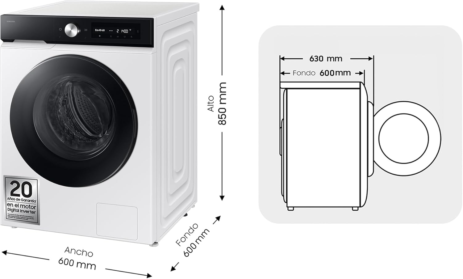 WW11DB7B94GEU3 Waschmaschine, 11 kg, SmartThings und AI Ecobubbe™, Klasse A, Weiß