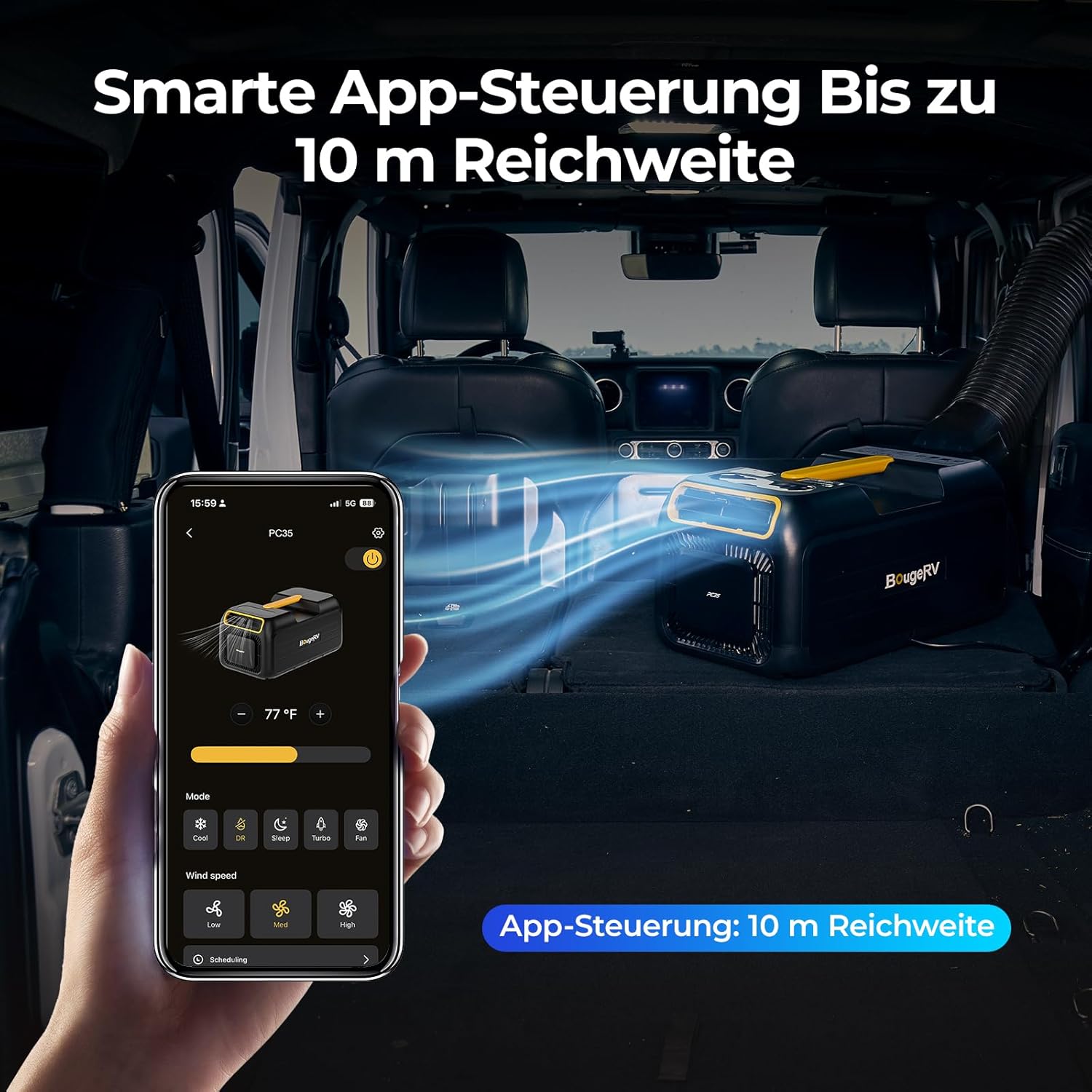 BougeRV 2026 PC35 Mobile Klimaanlage, 3500 BTU Tragbare Klimaanlage, 5 in 1 Klimagerät mit App, Kompakt mit Griff, AC 100V-240V, Camping Klimaanlage für Wohnmobil, Zelt, Lkw, Van