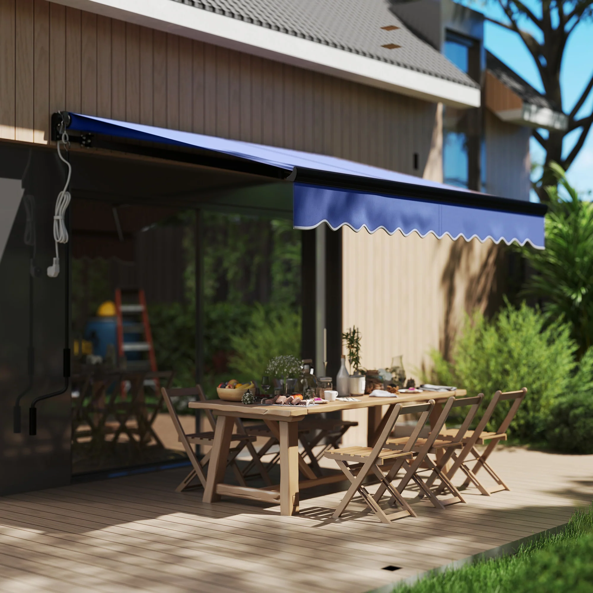 2025 2,5 x 2 m Elektrisch Zonnescherm met LED-licht & Afstandsbediening voor Tuin, Terras en Deck, Blauw
