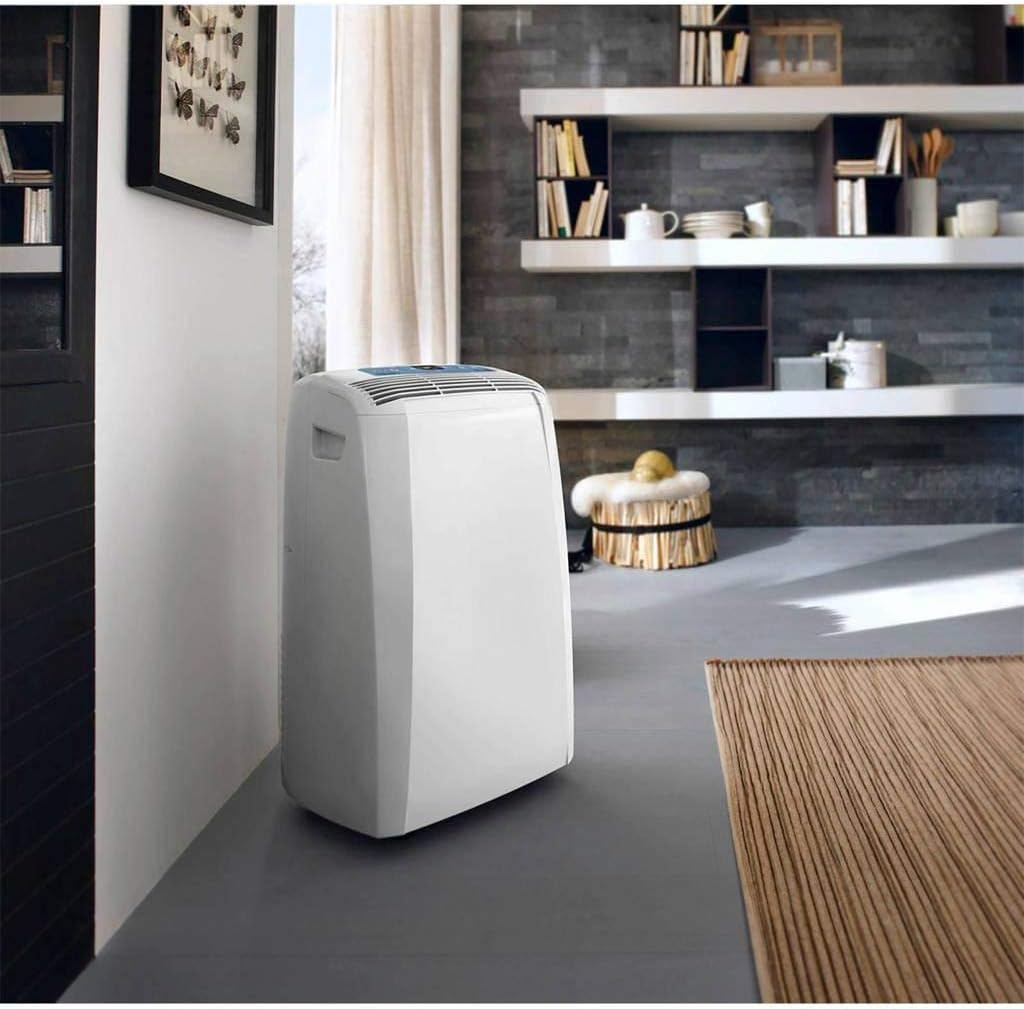 De'Longhi Pac N90 Eco Silent Aire Acondicionado Portátil, Capacidad de Refrigeración 9800 BTU, Ventilador y Deshumidificador, Control Remoto, Fácil Transporte, Blanco, Clasa A, hasta 85 m3