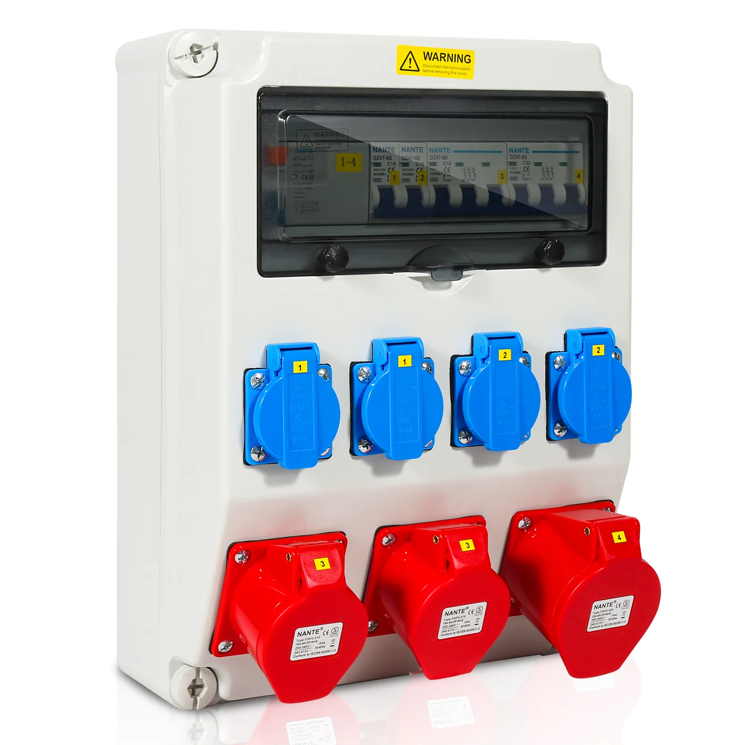 Sonnewelt Wandverteiler FI 4xSchuko-Steckdose und CEE-Steckdose 16/32A