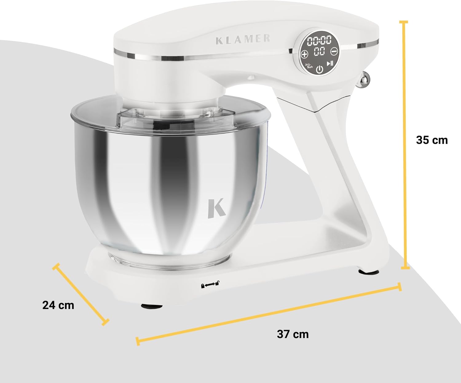 KLAMER Küchenmaschine 1800W, Knetmaschine Brotteig mit Edelstahl-Rührschüssel 6 L, 10 Stufen mit Timer, Planetenrührwerk, Rührbesen, Knethaken, Schneebesen & Sichtdeckel (schwarz)