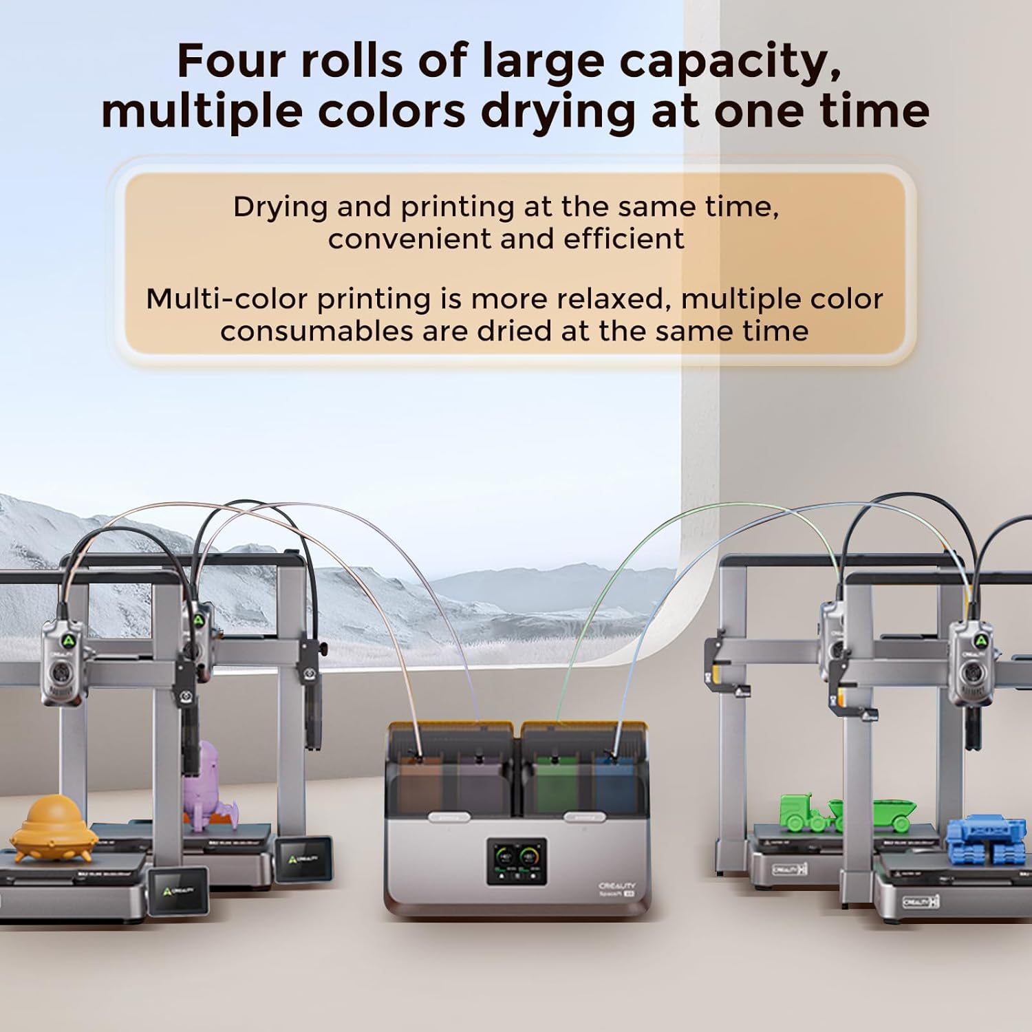 Creality SpacePi X4 Filament Trockner, 4 Spulen Filament Dryer mit 2 Unabhängige Heizkammern, Filamenttrockner Box 85 °C maximale Temperatur,Energiespar-Aufbewahrungsmodus für PLA TPU PETG ABS Nylon
