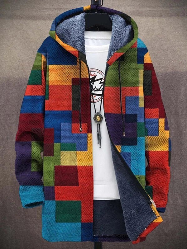 Herren Fleecejacke mit Kapuze und Rei?verschluss | Warmer Kapuzencardigan im Farbblock Design | Bequeme Fleece-Sweatjacke