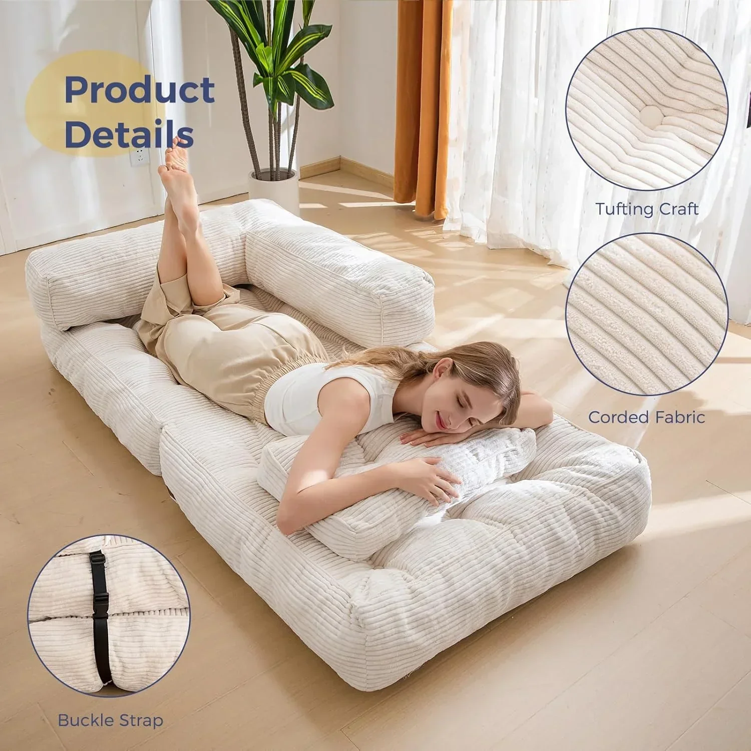 Folding Sofa Bed L-Shaped Convertible Sofa Bed with Armrests and Pillows