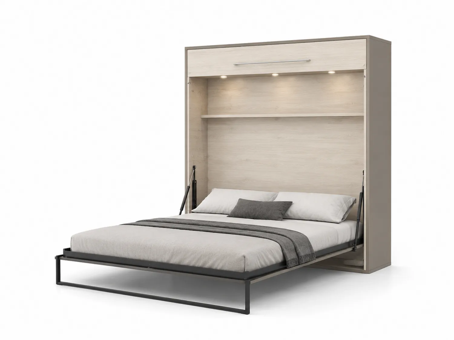 Schrankbett Doppelbett Klappbett Holzoptik Metallgestell Beige/Schwarz 200x160 cm