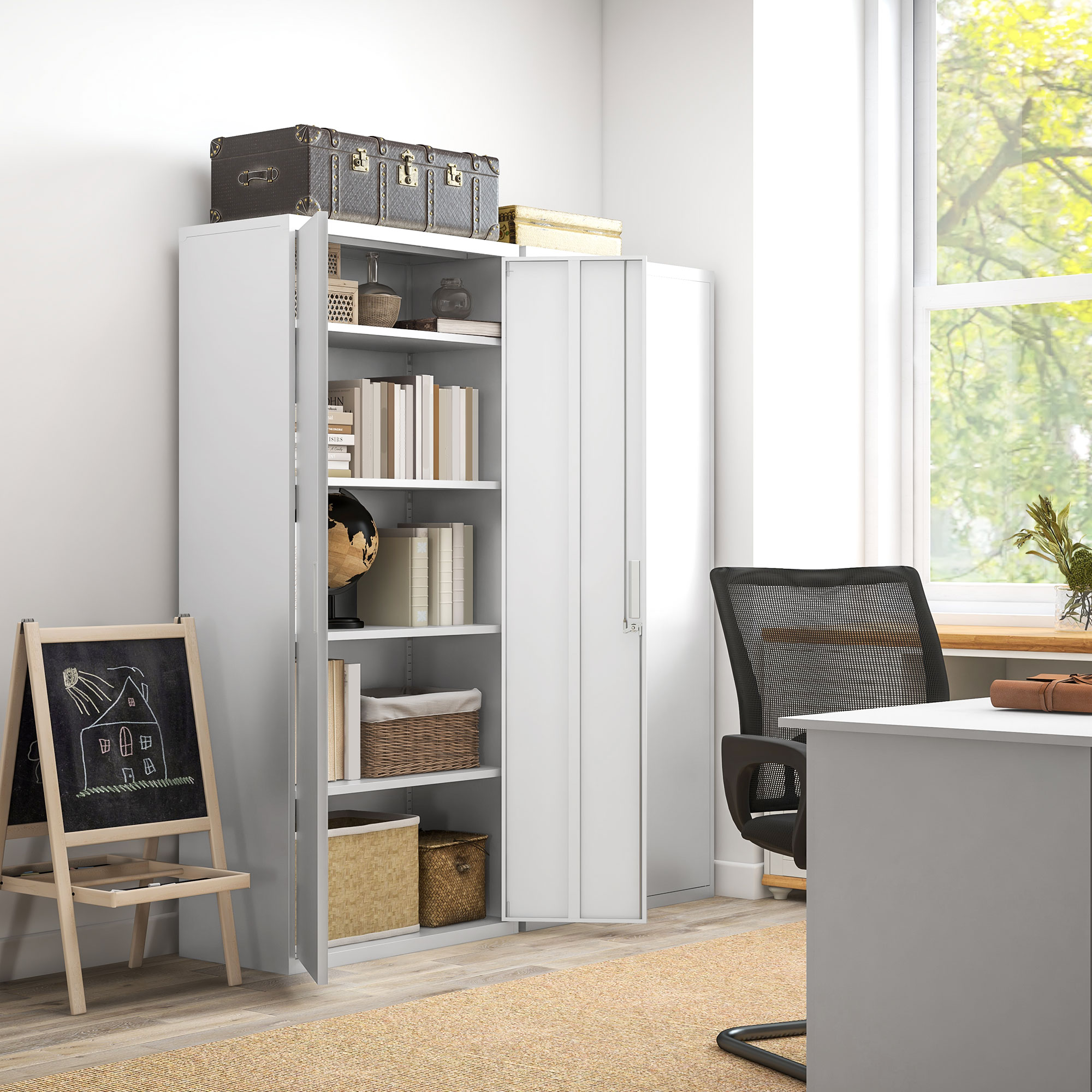 HOMCOM Archiefkast, Kantoorkast, 5 Schappen, Metaal, 80B x 40D x 180H cm, Wit