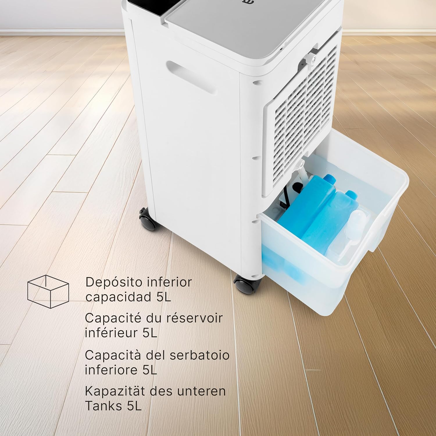 Ufesa Narvik Verdunstungskühler, 65W, Kühlfunktion und Ventilator, 3 Geschwindigkeiten, 3 Modi, Touchpanel, 5L Wassertank, 12h Timer, Waschbarer Filter, 2 Kühlakkus, Fernbedienung