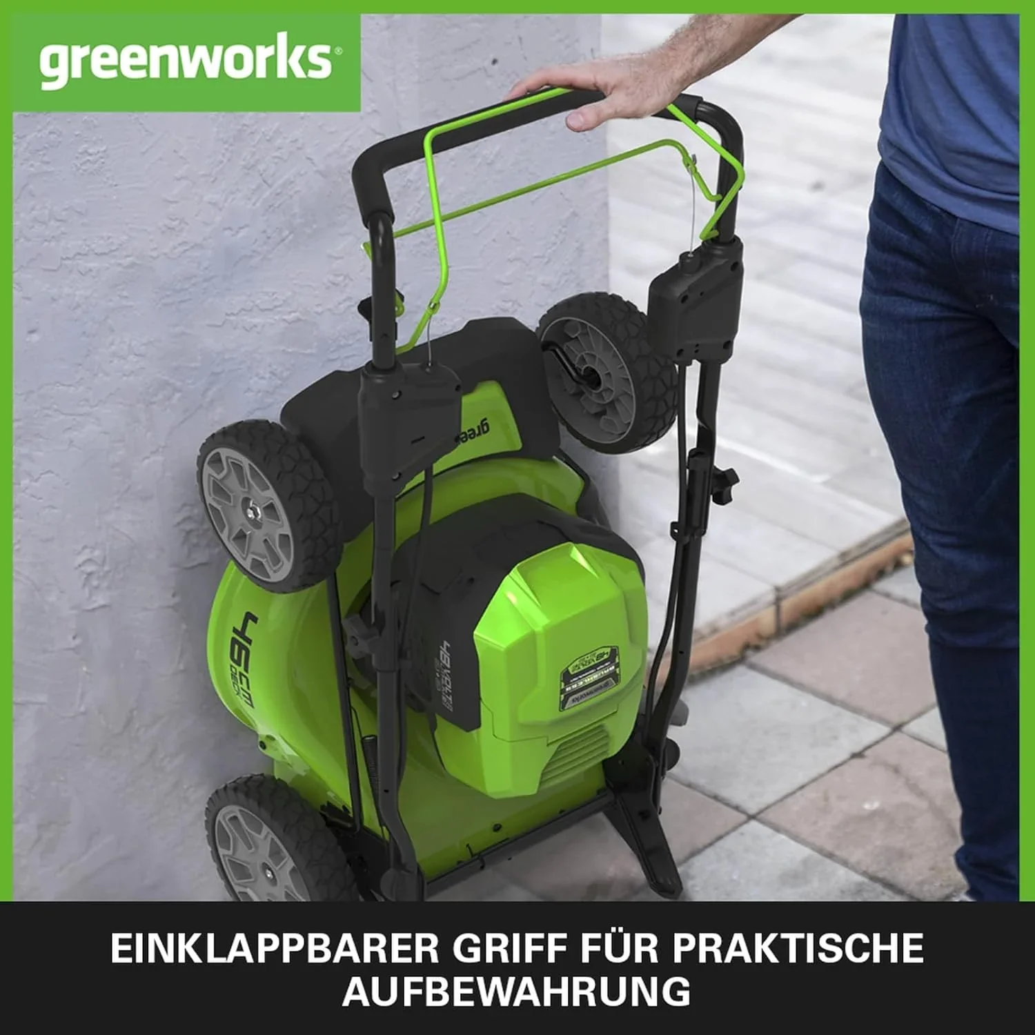 Greenworks 48V (2x24V) Selbstfahrender Akku Rasenmher f��r groe Flchen bis zu 480m, 46cm Schnittbreite, 55L Sack PLUS zwei 4Ah-Akkus und Doppelladegert GD24X2LM46SPK4X