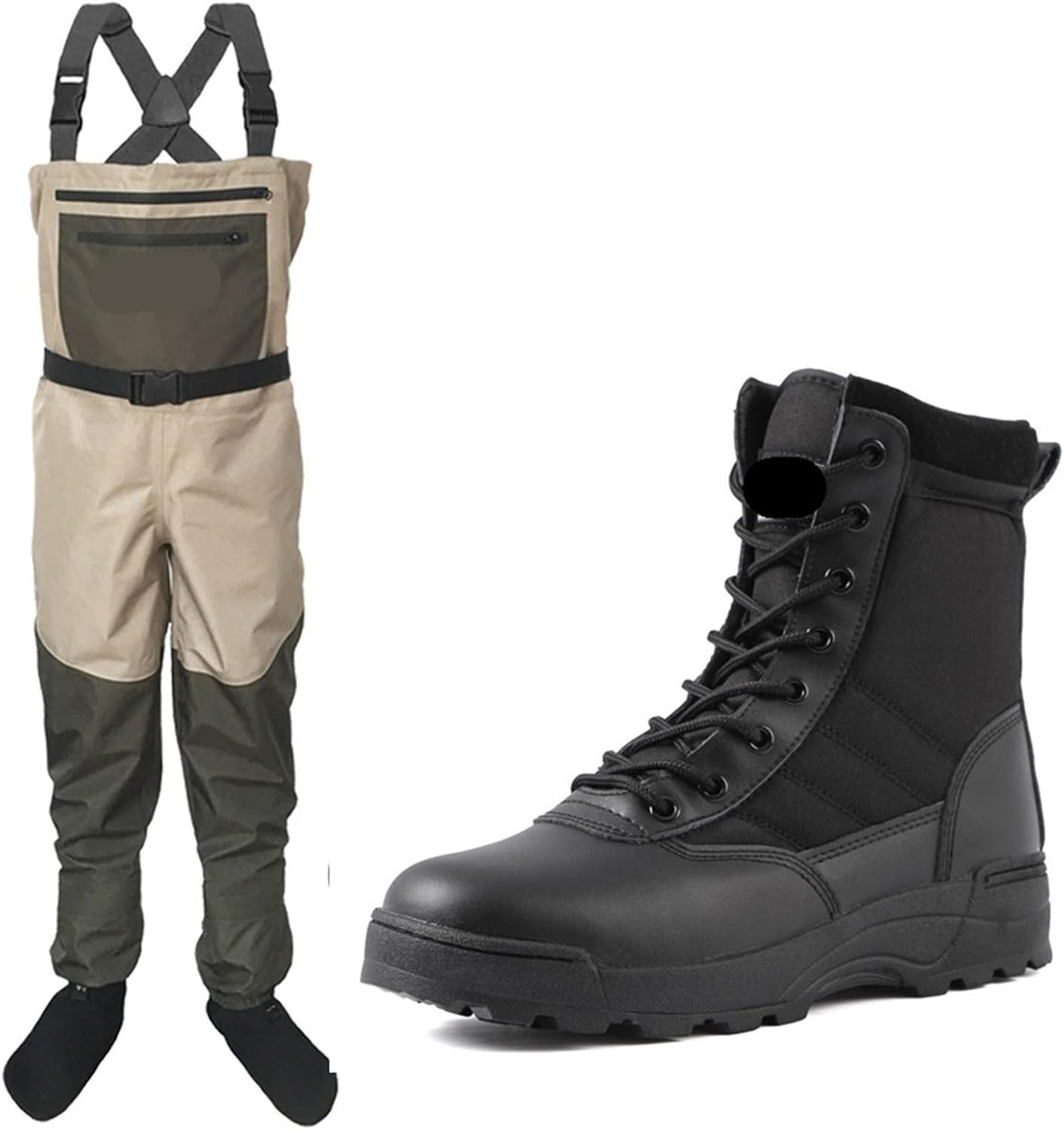 Anglerhosen Wathosen for Fliegenfischen mit Watschuhen, Gummisohle, Fischhose, Aqua-Sneakers, Kleidungsset, Jagd, rutschfest(Shoes 43 Pants M)