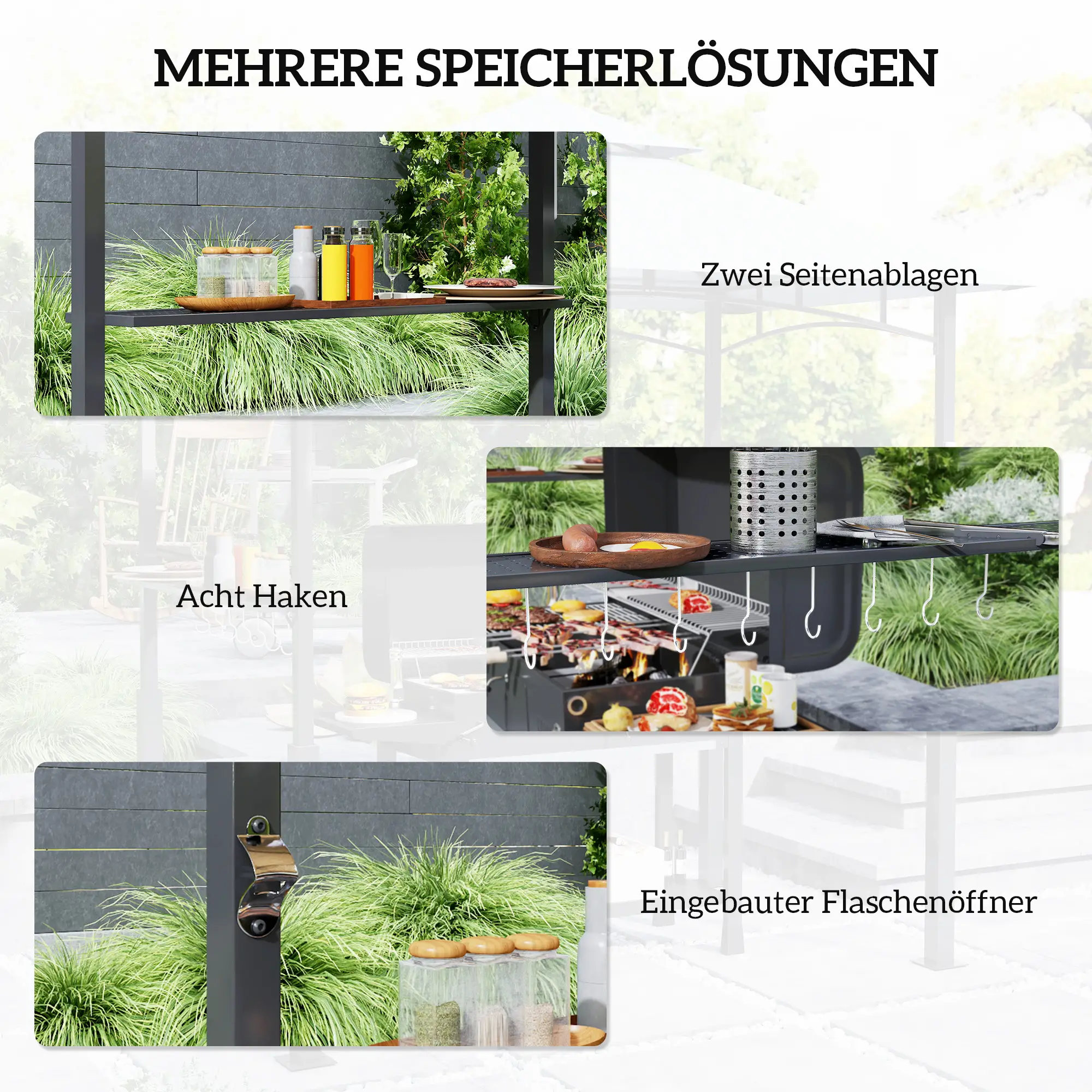 Outsunny Grillpaviljoen dubbellaags dak LED-verlichting