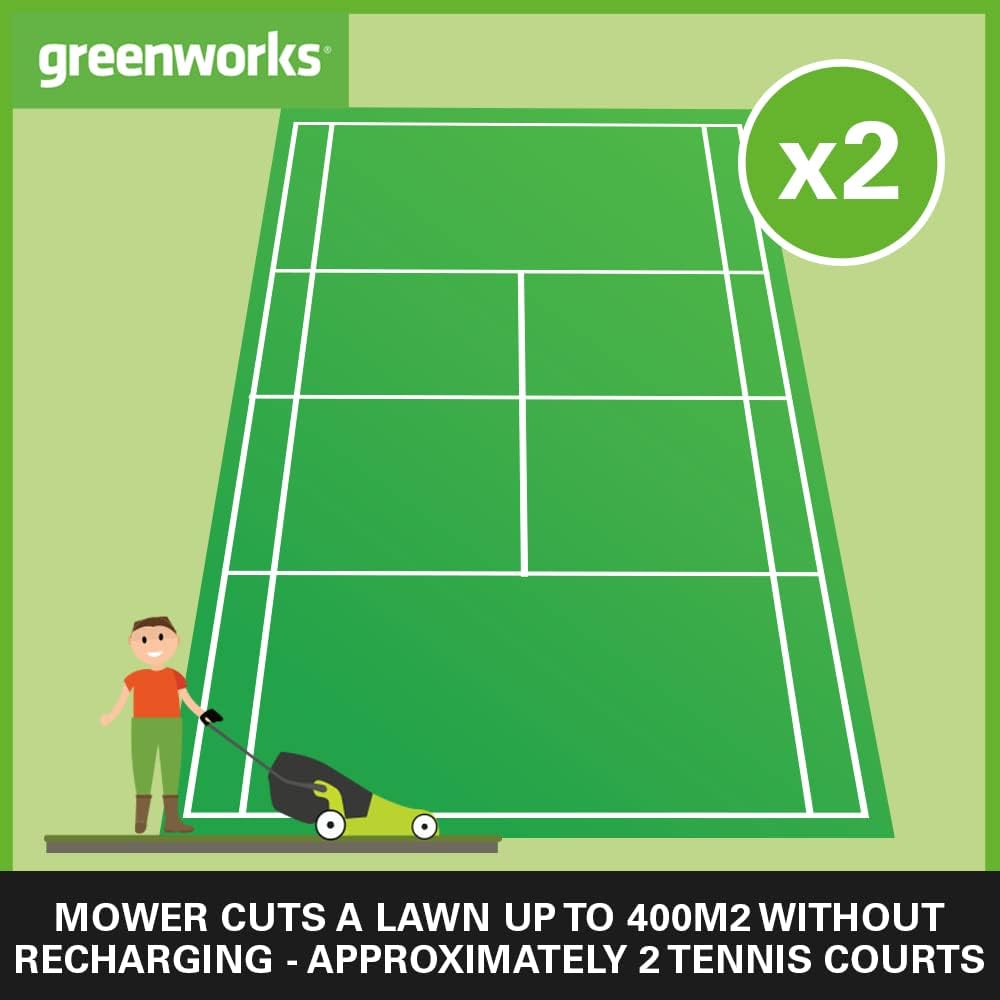 Greenworks 40V Kabelloser Akku Rasenmäher für Flächen bis zu 400 m2, 35 cm Schnittbreite G40LM35K2X, 40-Liter-Sack PLUS zwei 40 V 2Ah-Akkus und Ladegerät, 3 Jahre Garantie