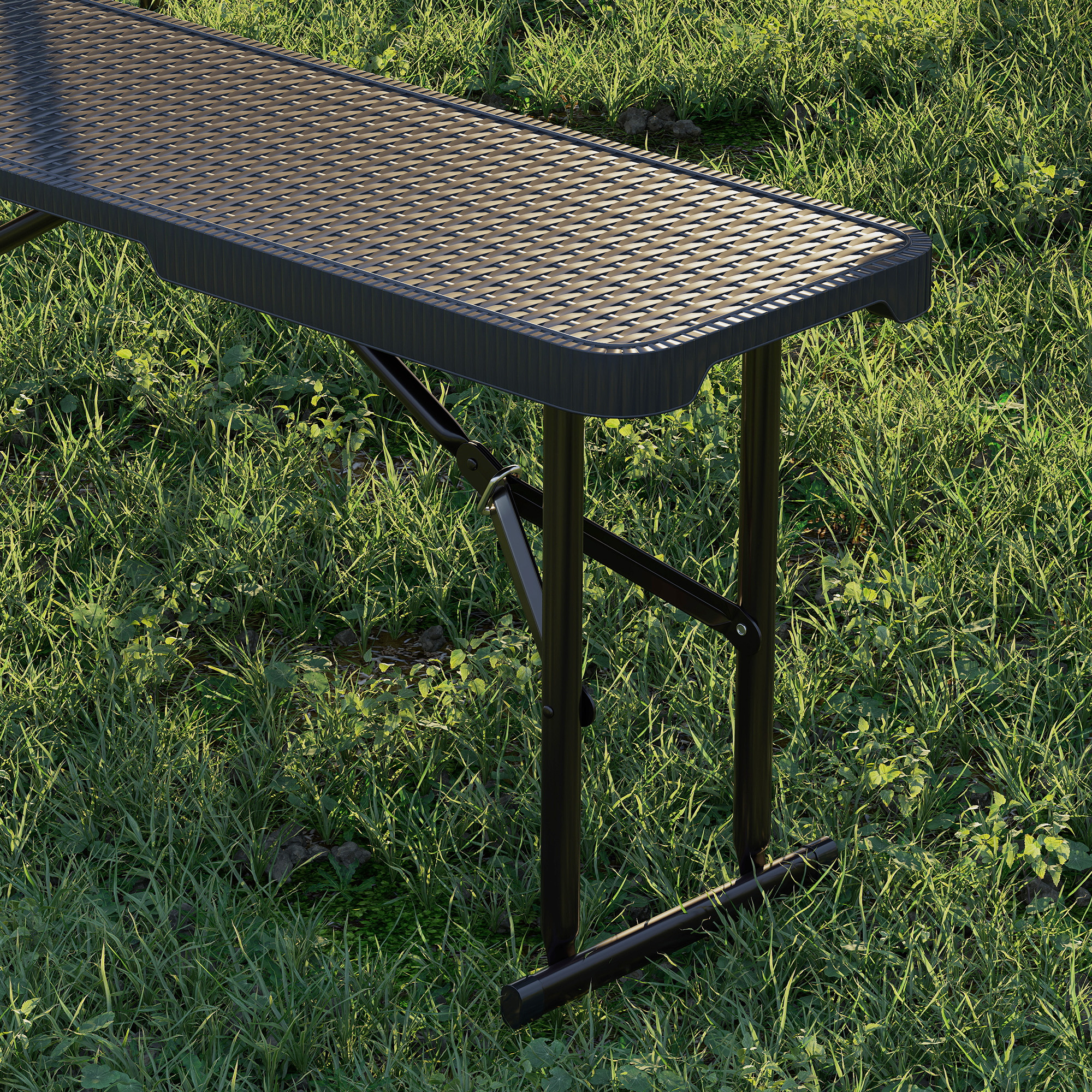 Outsunny Picknicktafel en Banken, 3-Delige Set, Opvouwbaar, Kunststof, Metaal, Zwart